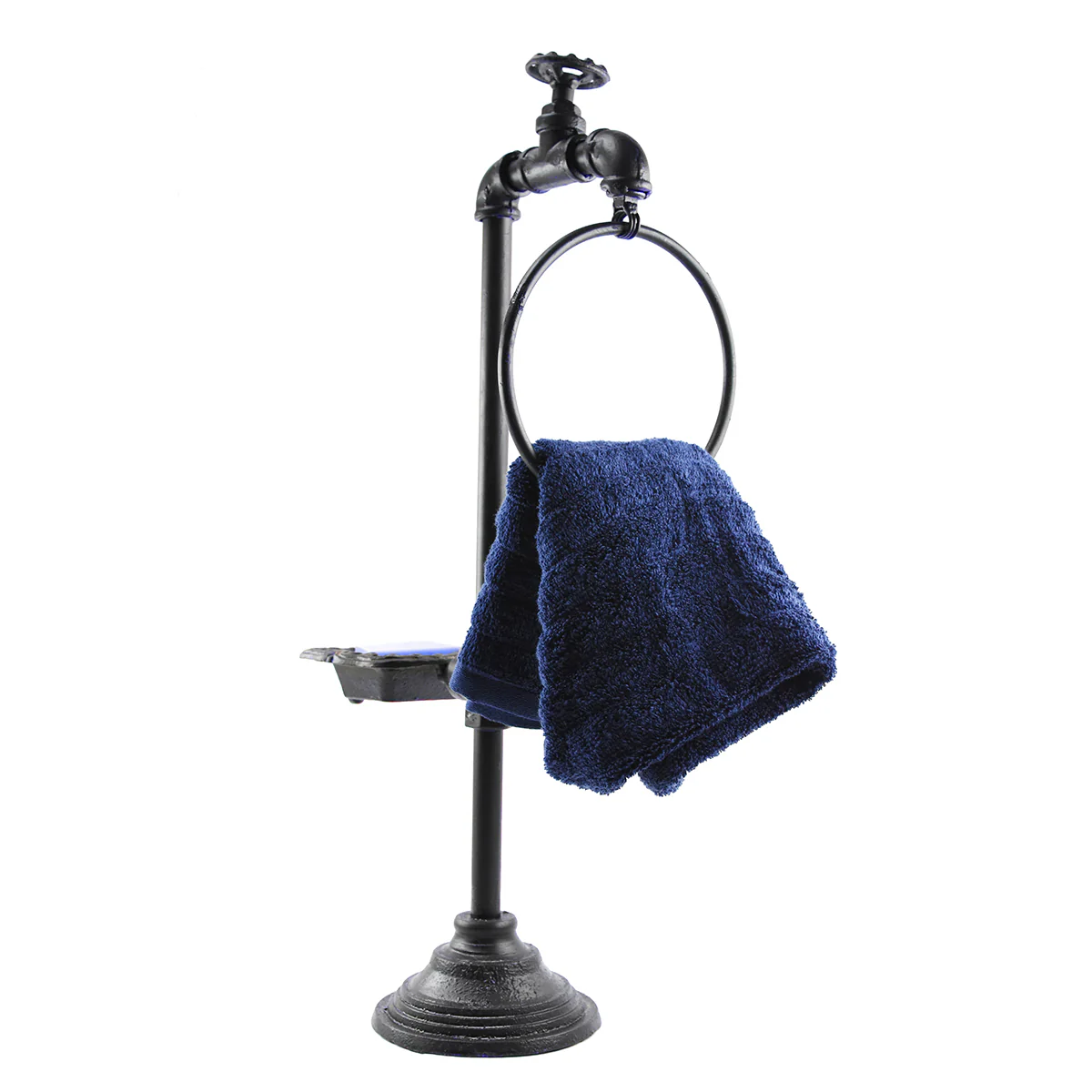 Cast Iron Water Faucet Soap Holder Spigot Bathroom Towel Ring Rustic Bath Rack - Image 2