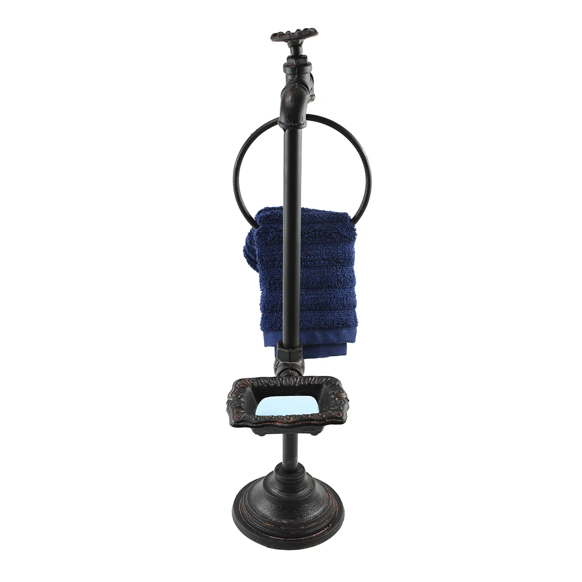 Cast Iron Water Faucet Soap Holder Spigot Bathroom Towel Ring Rustic Bath Rack - Image 4