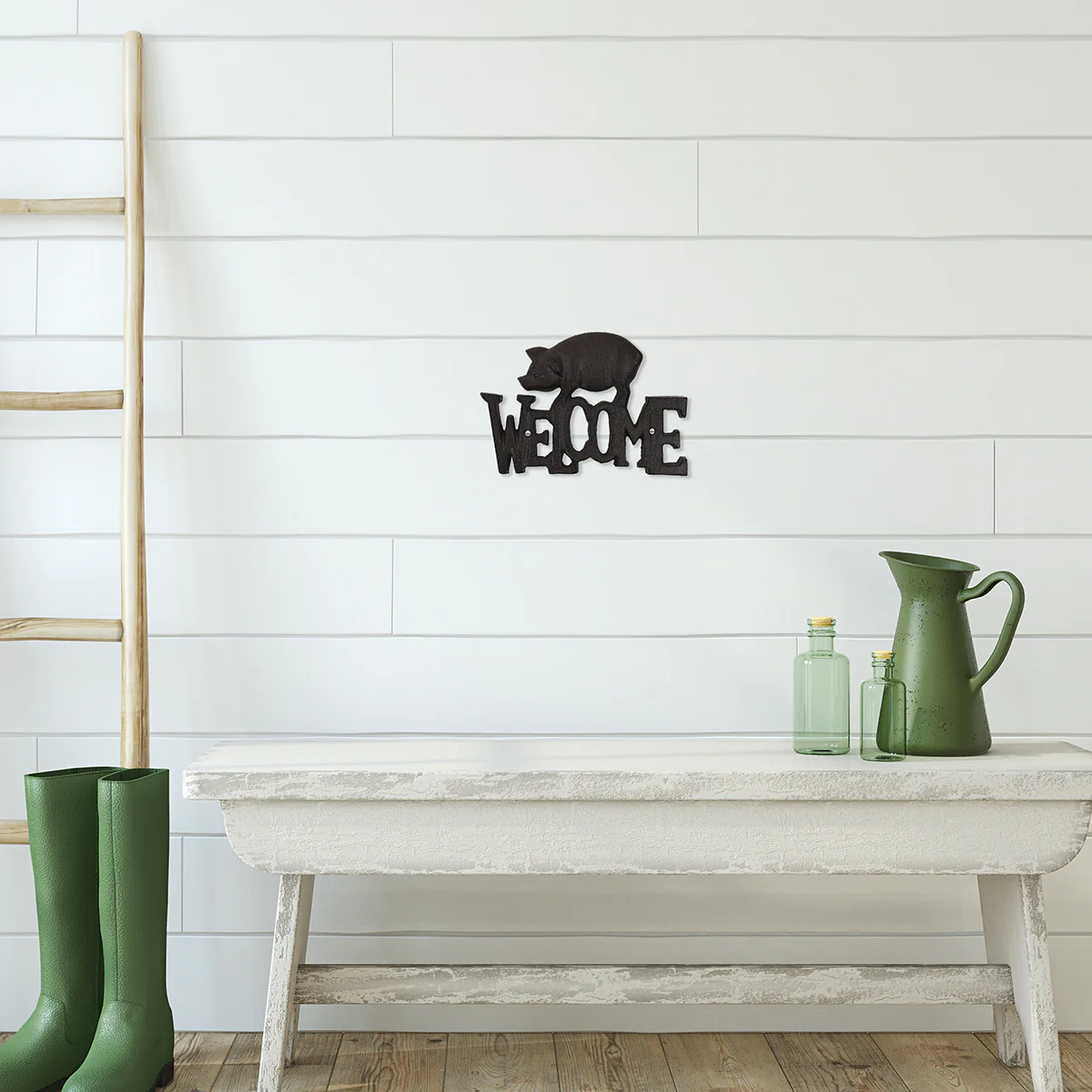 Cast Iron Welcome Pig Sign Farmhouse Wall Art Rustic Front Door Porch Home Decor - Image 4