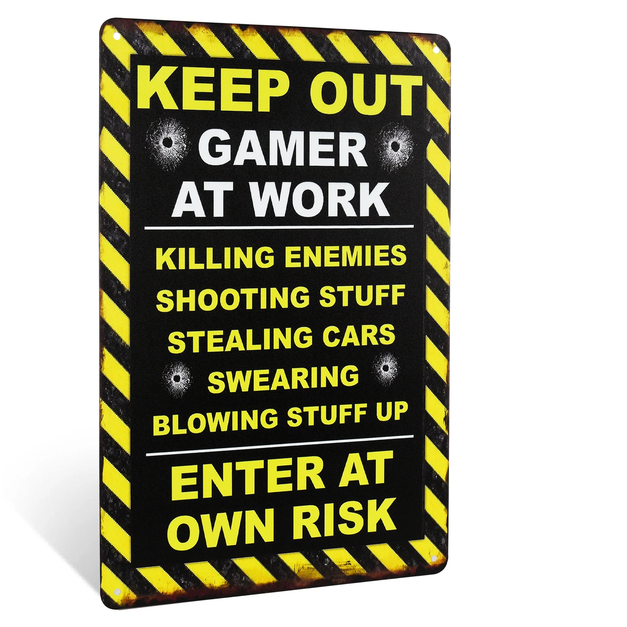 Metal Keep Out Gamer At Work Sign Teen Boy Bedroom Gaming Decor Gifts for Gamers
