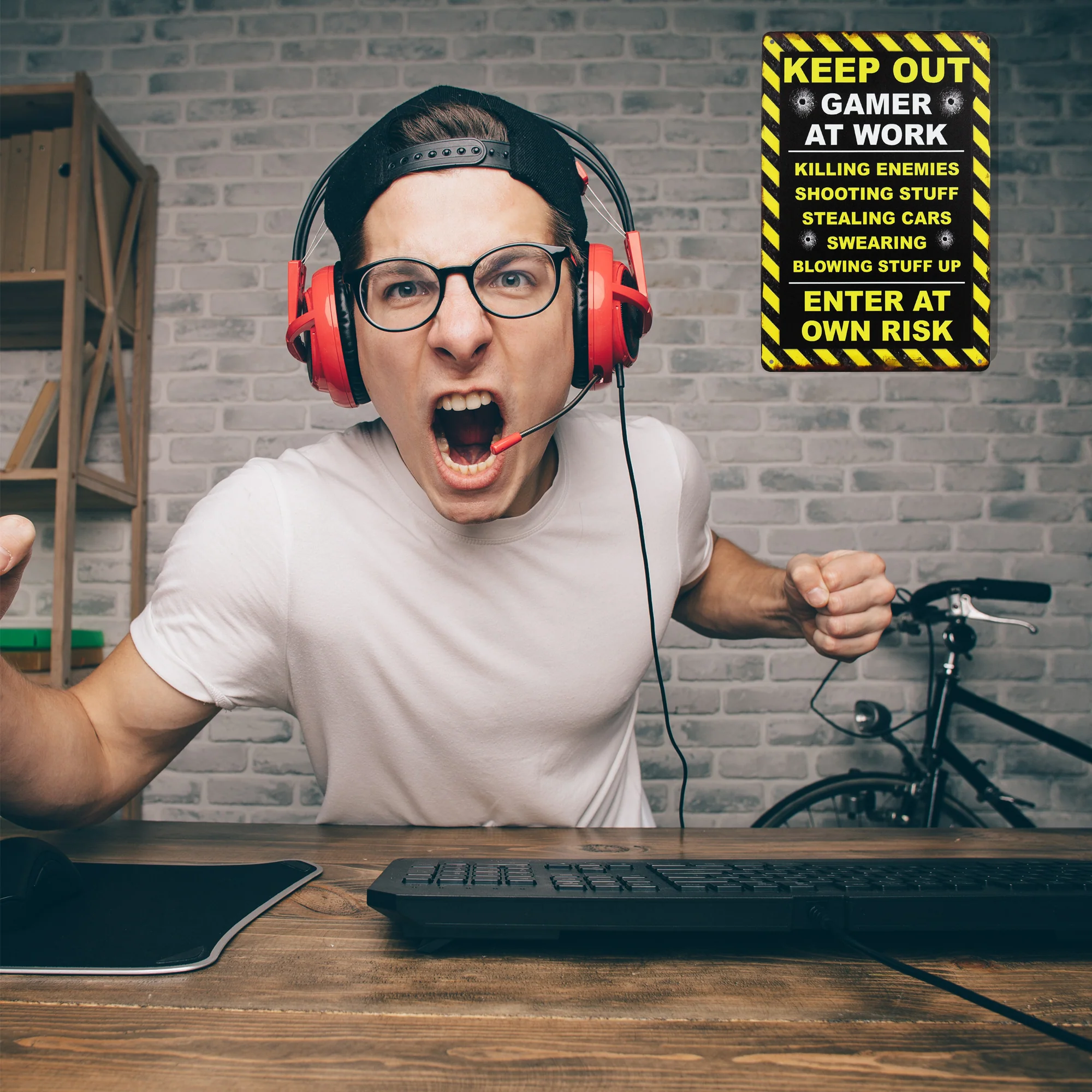 Metal Keep Out Gamer At Work Sign Teen Boy Bedroom Gaming Decor Gifts for Gamers - Image 2