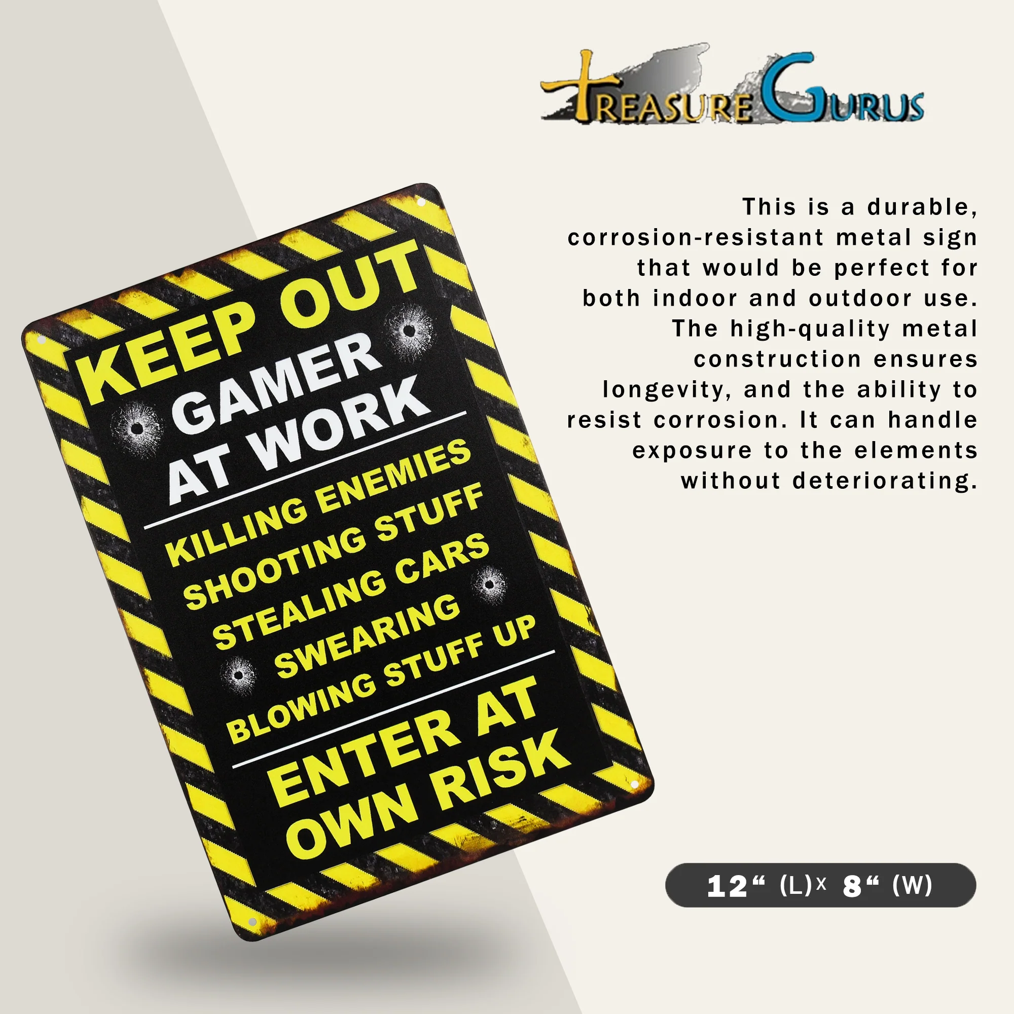 Metal Keep Out Gamer At Work Sign Teen Boy Bedroom Gaming Decor Gifts for Gamers - Image 3