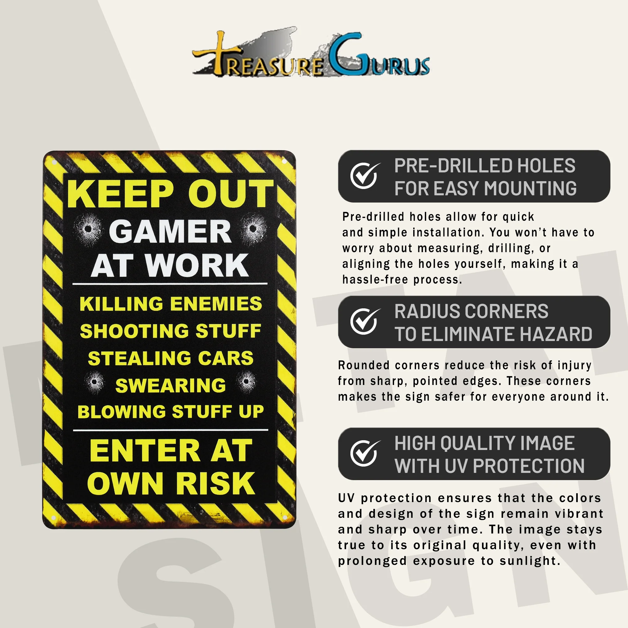 Metal Keep Out Gamer At Work Sign Teen Boy Bedroom Gaming Decor Gifts for Gamers - Image 4