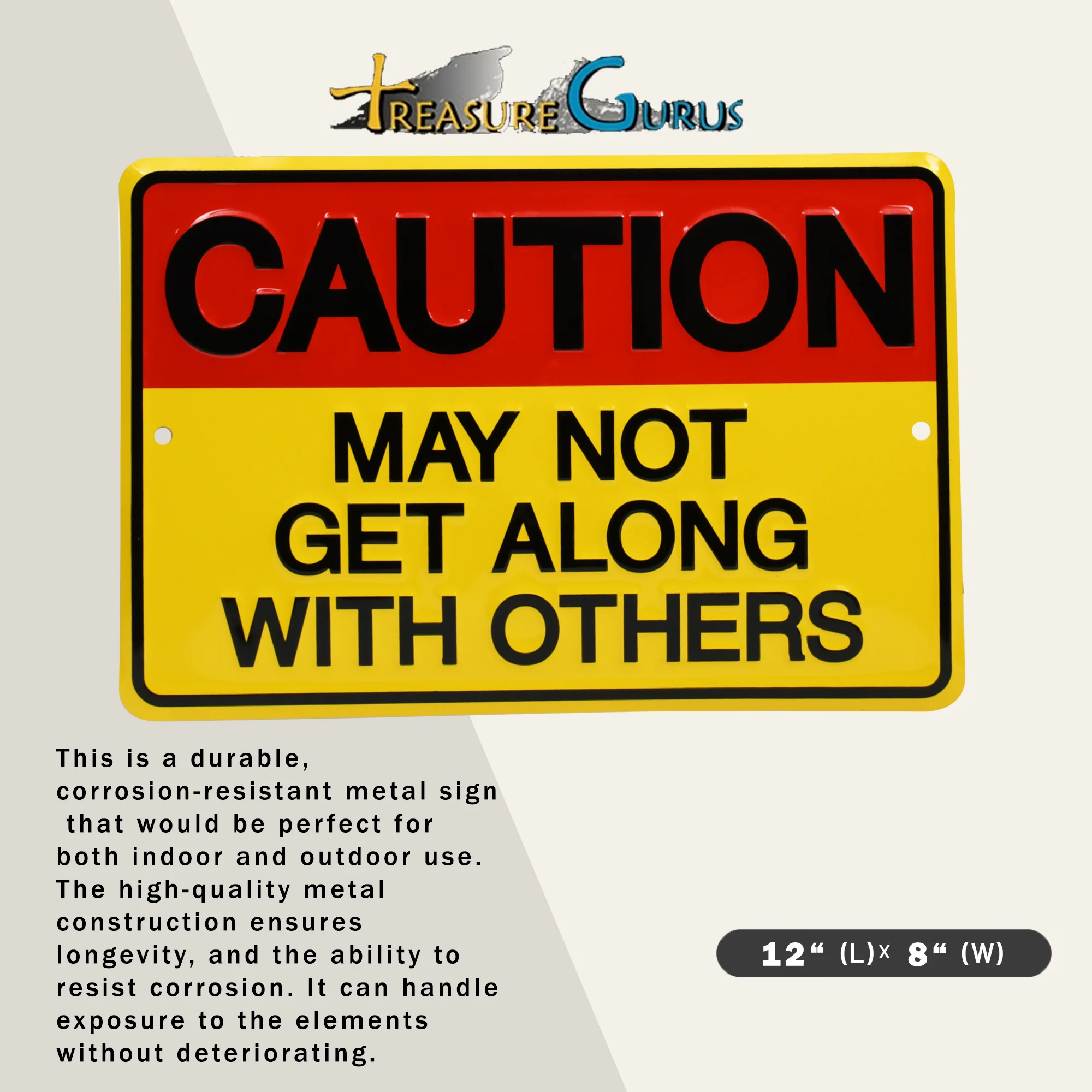 Metal Caution May Not Get Along With Others Sign Office Bedroom Dorm Room Decor - Image 2