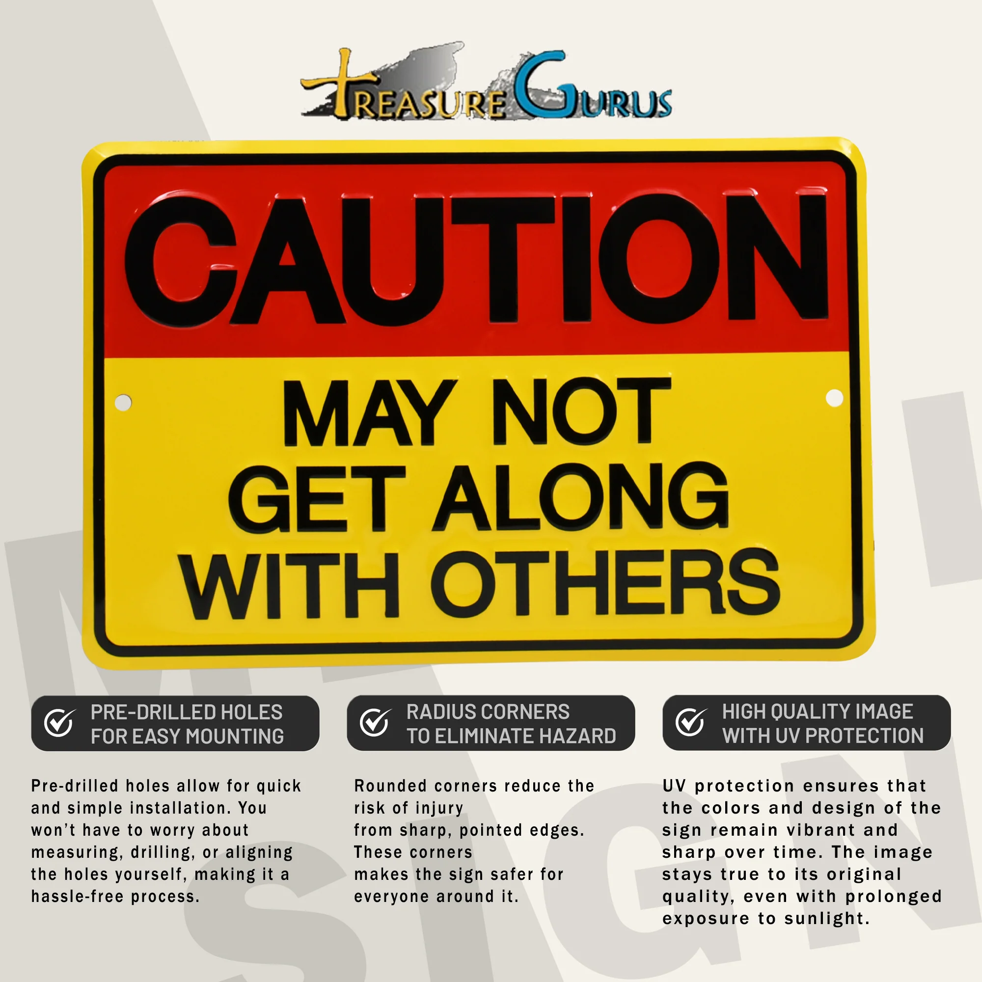 Metal Caution May Not Get Along With Others Sign Office Bedroom Dorm Room Decor - Image 3