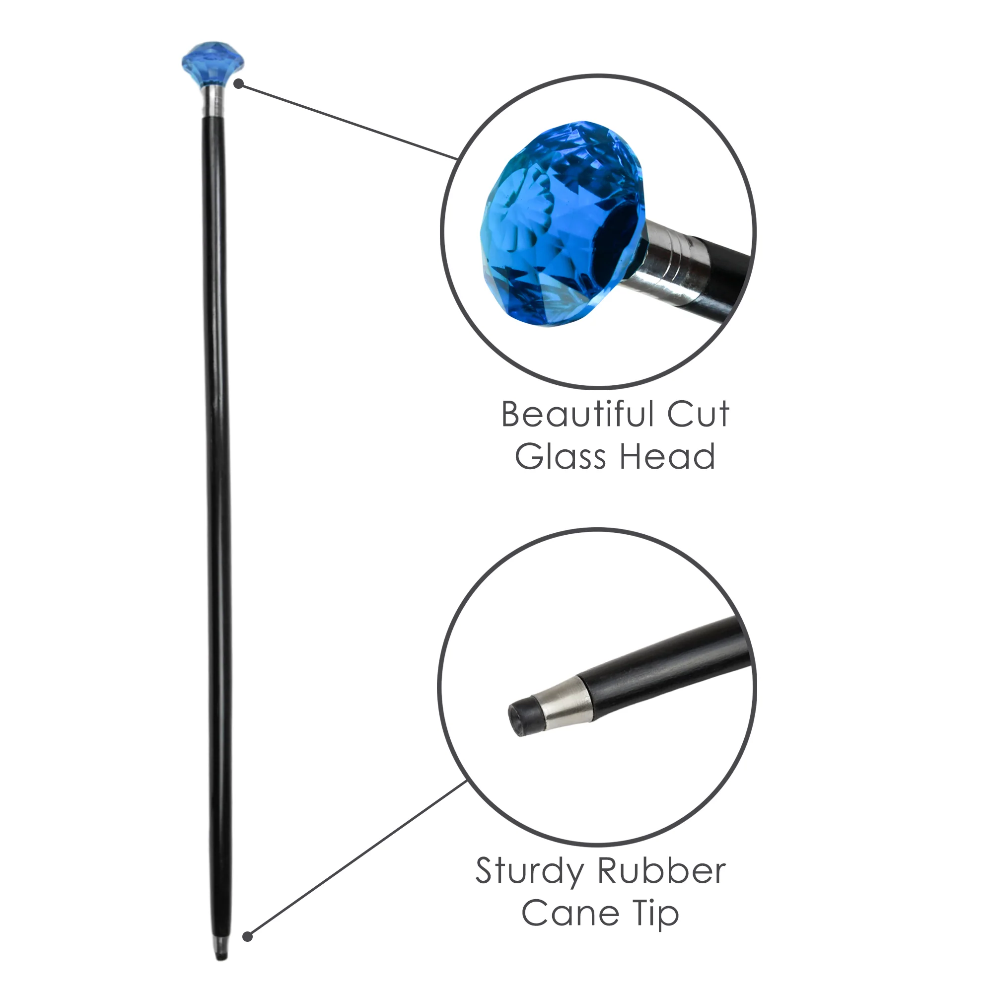 Cobalt Blue Walking Stick Cane Cut Glass Knob Carnival - Image 3