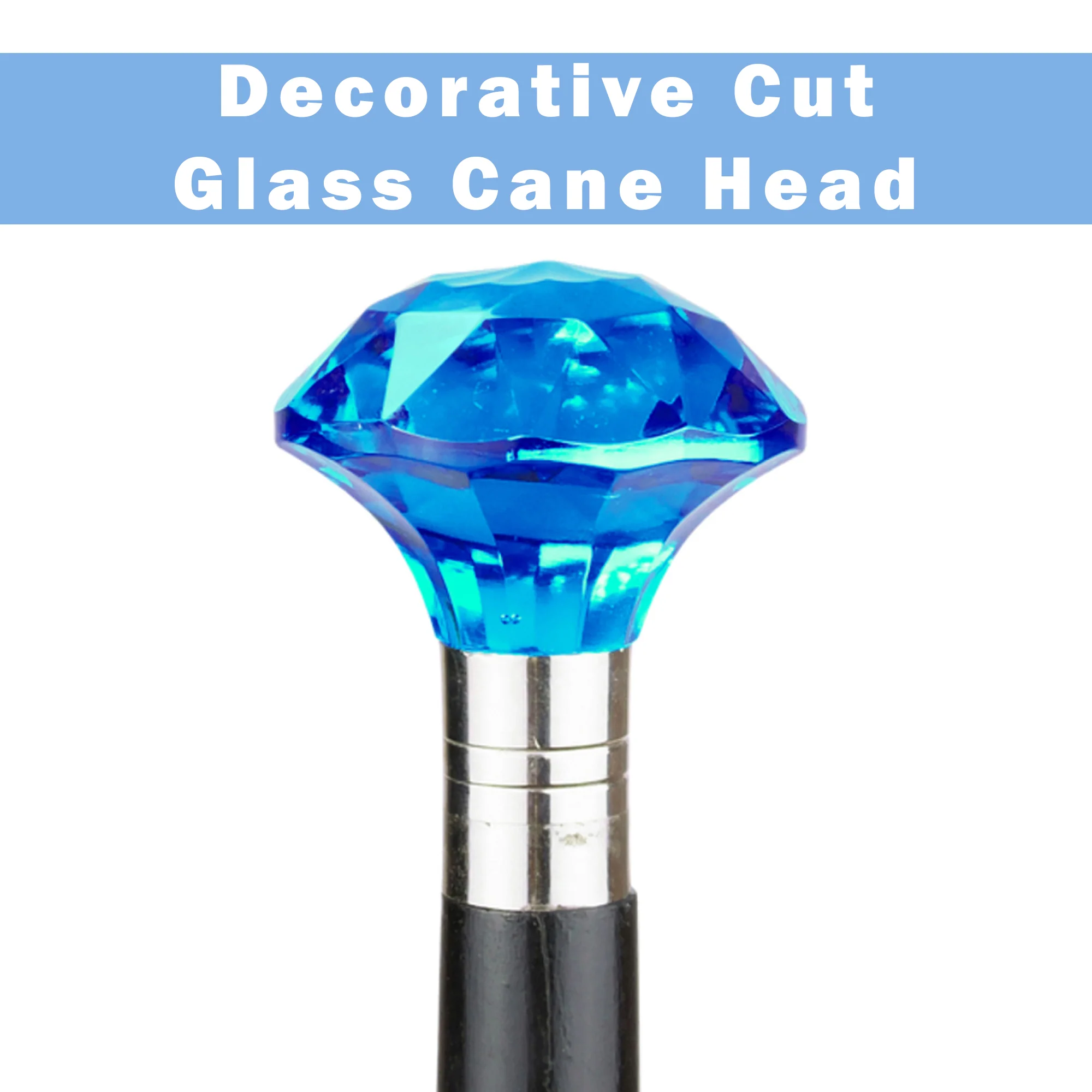 Cobalt Blue Walking Stick Cane Cut Glass Knob Carnival - Image 6