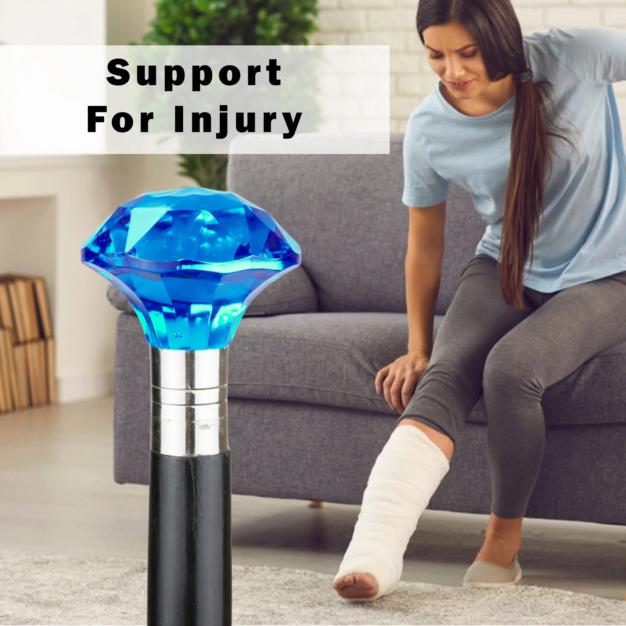 Cobalt Blue Walking Stick Cane Cut Glass Knob Carnival - Image 7