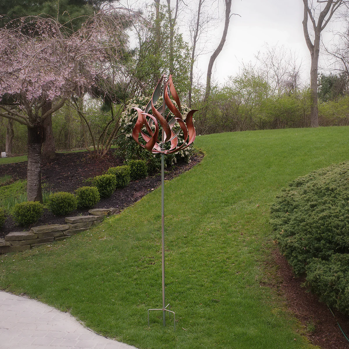 Copper Flame Wind Spinner Kinetic Weather Garden Yard Art Fire Sculpture Decor - Image 3