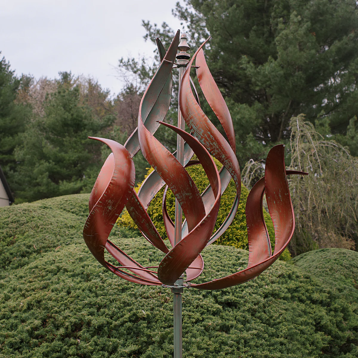 Copper Flame Wind Spinner Kinetic Weather Garden Yard Art Fire Sculpture Decor - Image 4