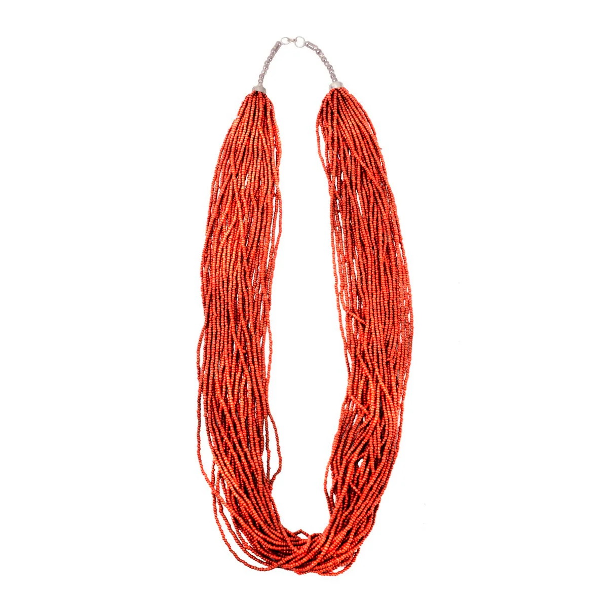Coral Red Strand Seed Bead Necklace Womens Glass Jewelry Chain Fashion Accessory