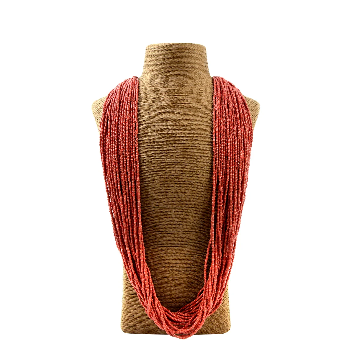 Coral Red Strand Seed Bead Necklace Womens Glass Jewelry Chain Fashion Accessory - Image 2