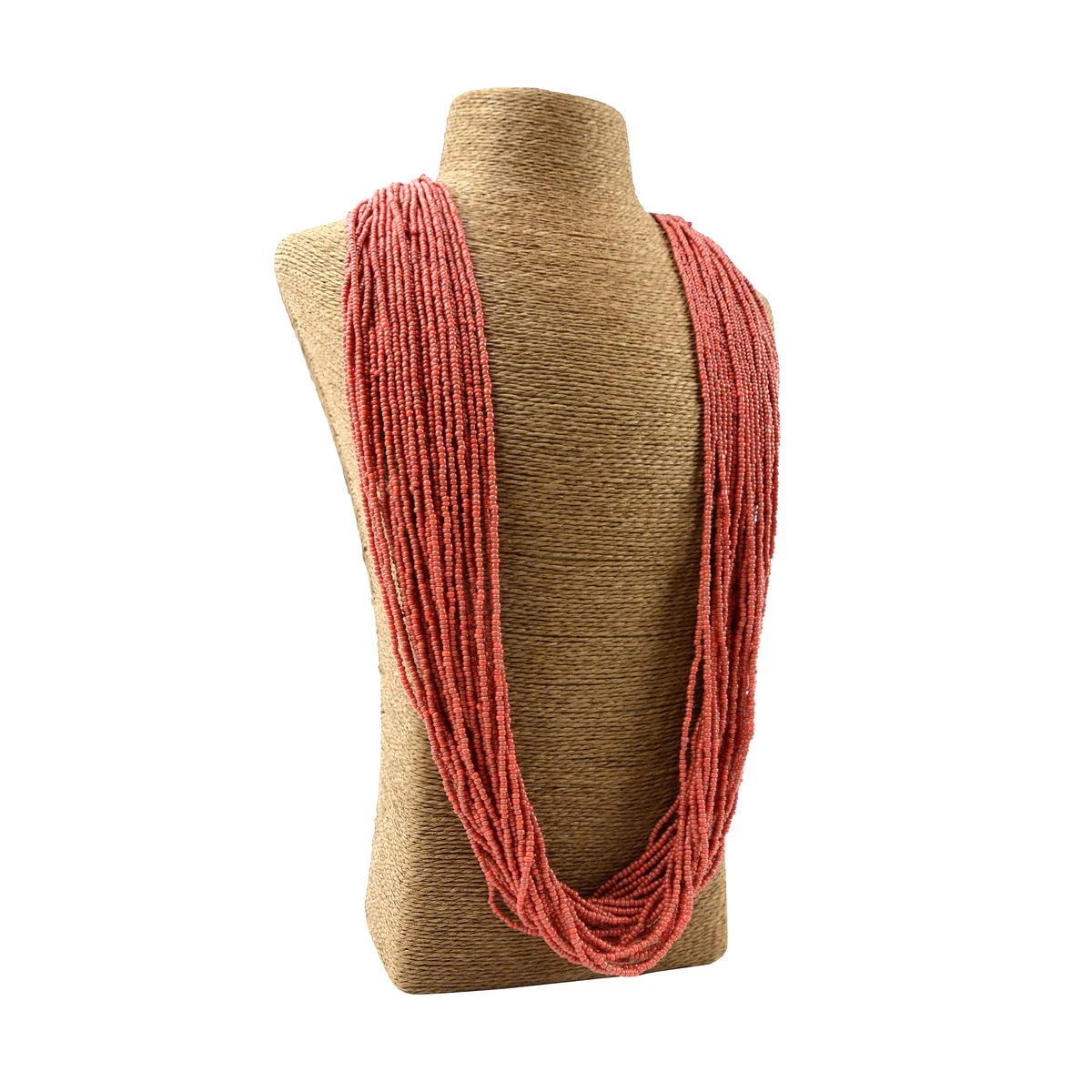 Coral Red Strand Seed Bead Necklace Womens Glass Jewelry Chain Fashion Accessory - Image 3