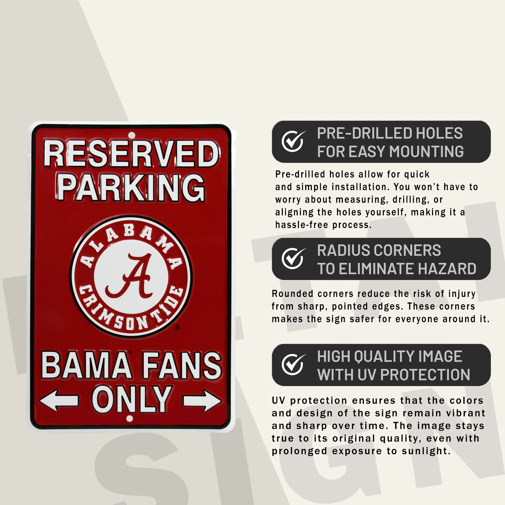 Crimson Tide Parking Only Metal Sign Man Cave Garage Wall Decor No Parking Signs - Image 3