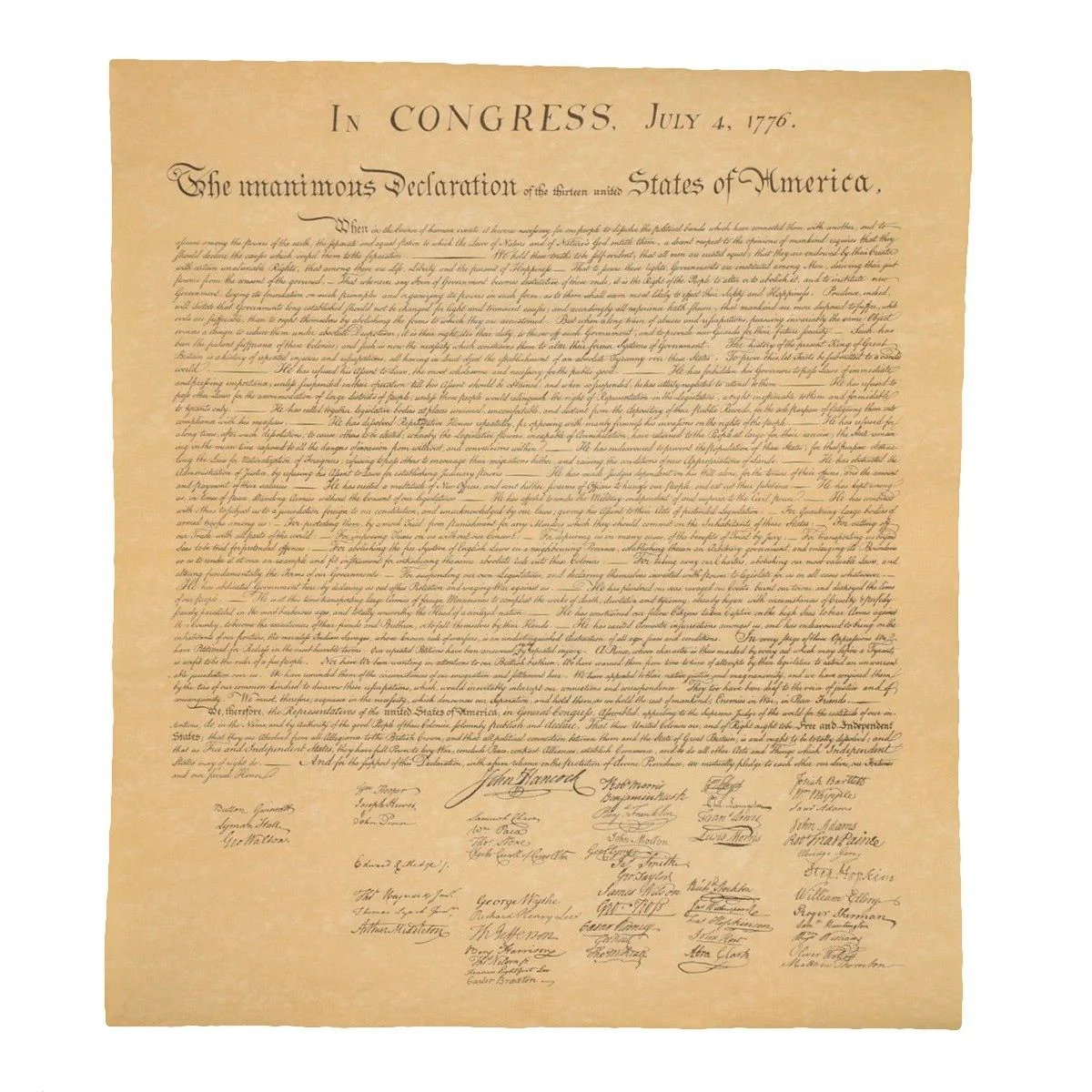 Declaration of Independence On Antiqued Parchment Paper