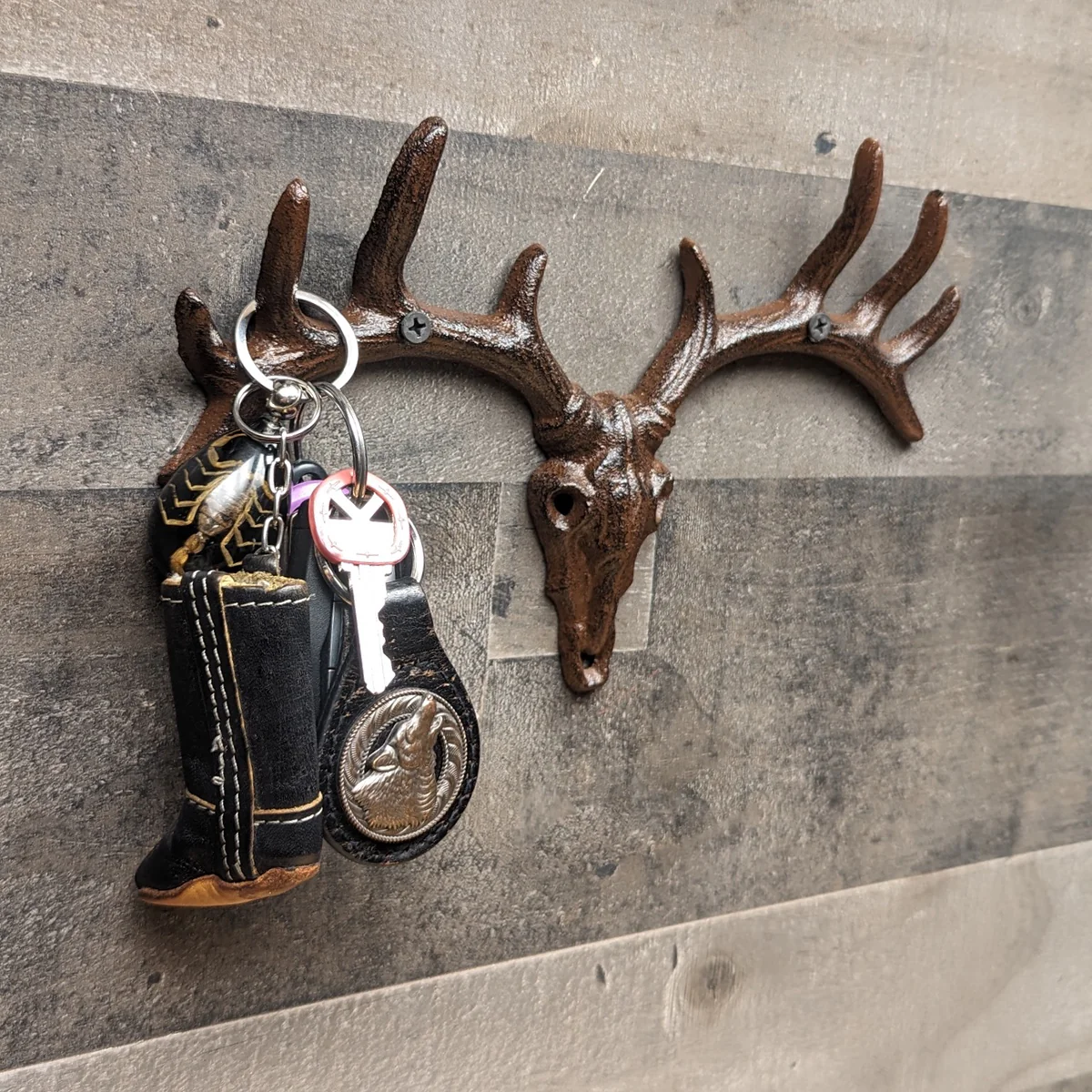 Deer Skull Antler Hooks Wall Mount Western Coat Rack Key Ring Rustic Home Decor - Image 3