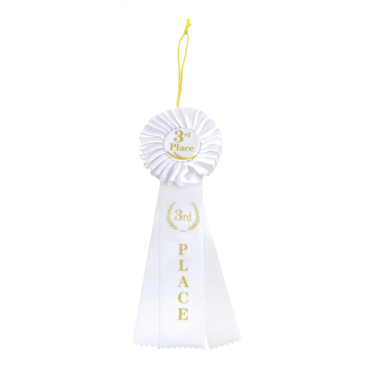 Deluxe White 3rd Third Place Award Ribbon Rosette Winner Trophy Game Badge Medal