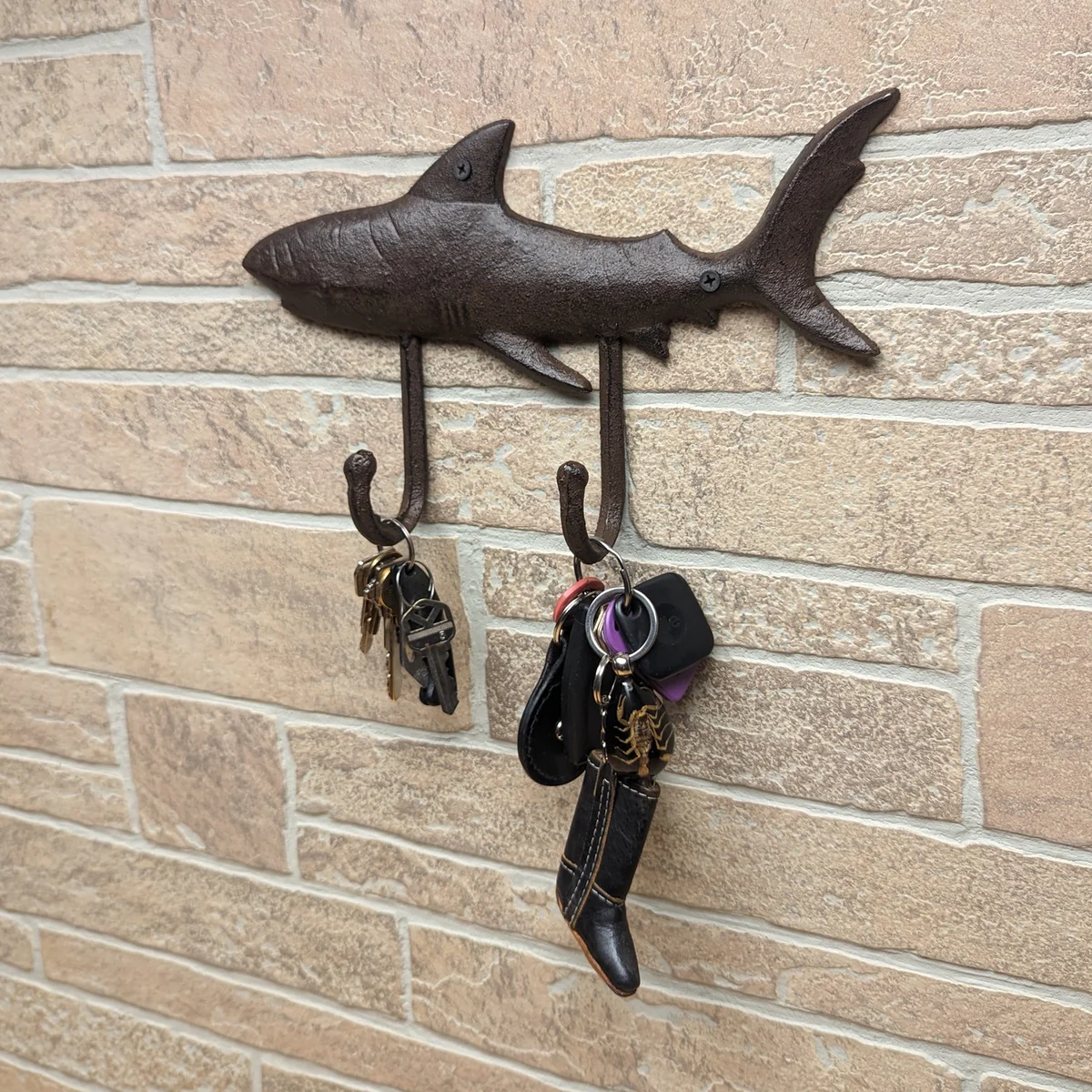 Double Shark Hooks Wall Mount Key Ring Coat Rack Bathroom Towel Hook Beach Decor - Image 4