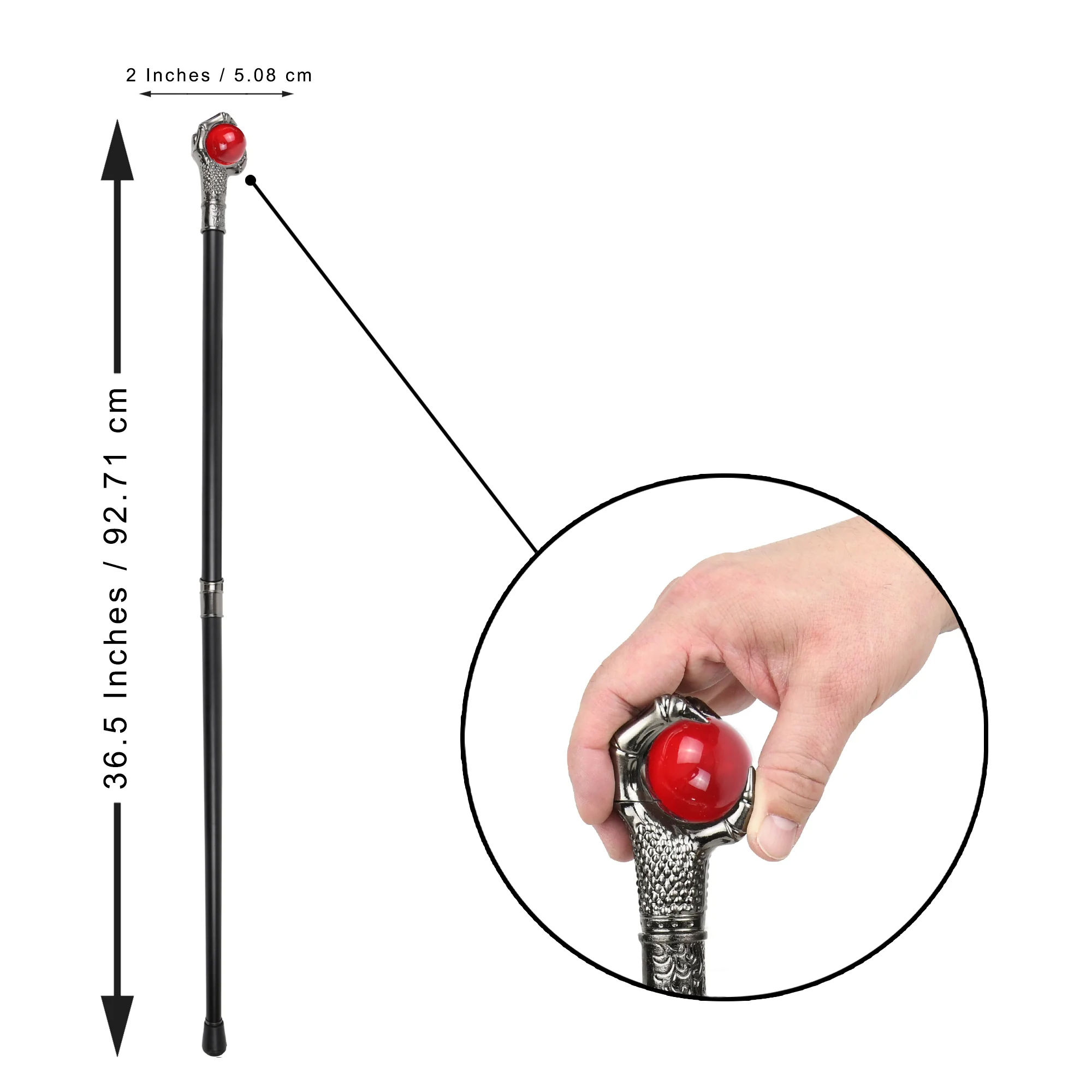 Dragon Claw Cane Gothic Decor Costume Prop Red Glass Walking Canes for Women Men - Image 2