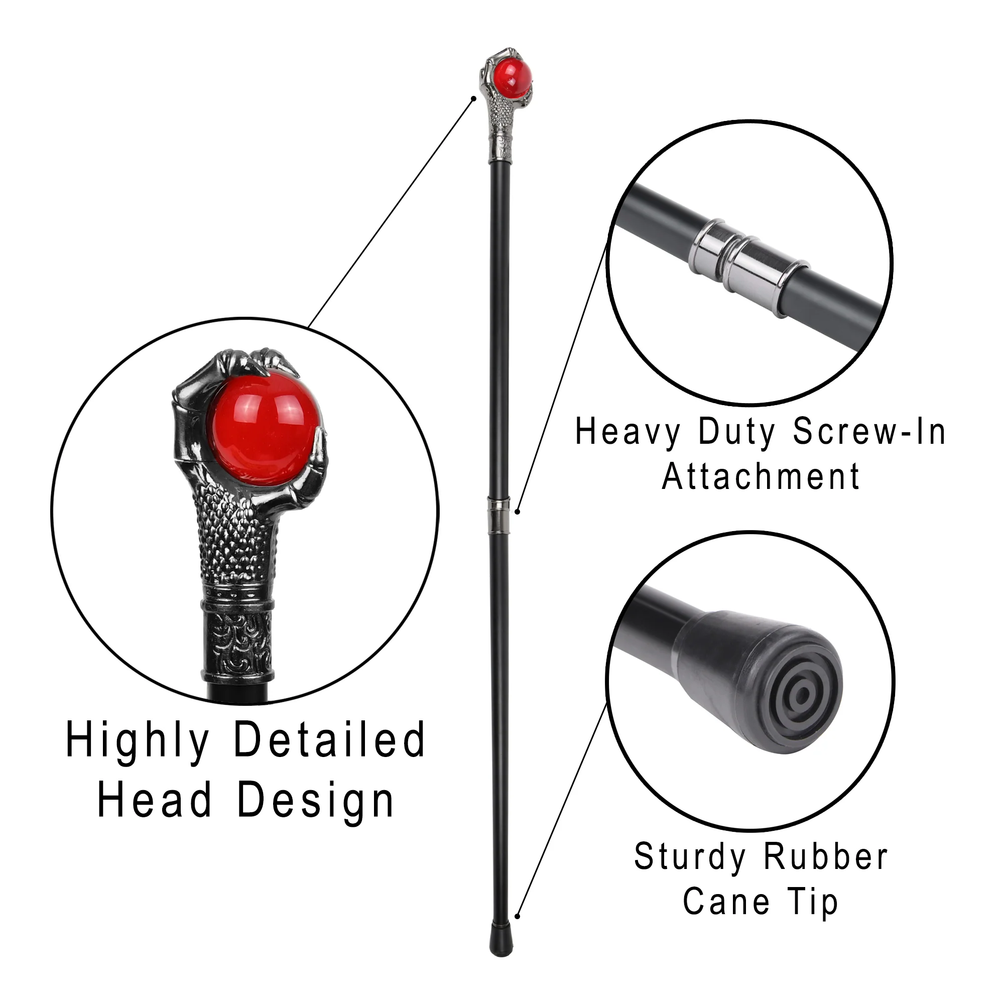 Dragon Claw Cane Gothic Decor Costume Prop Red Glass Walking Canes for Women Men - Image 3