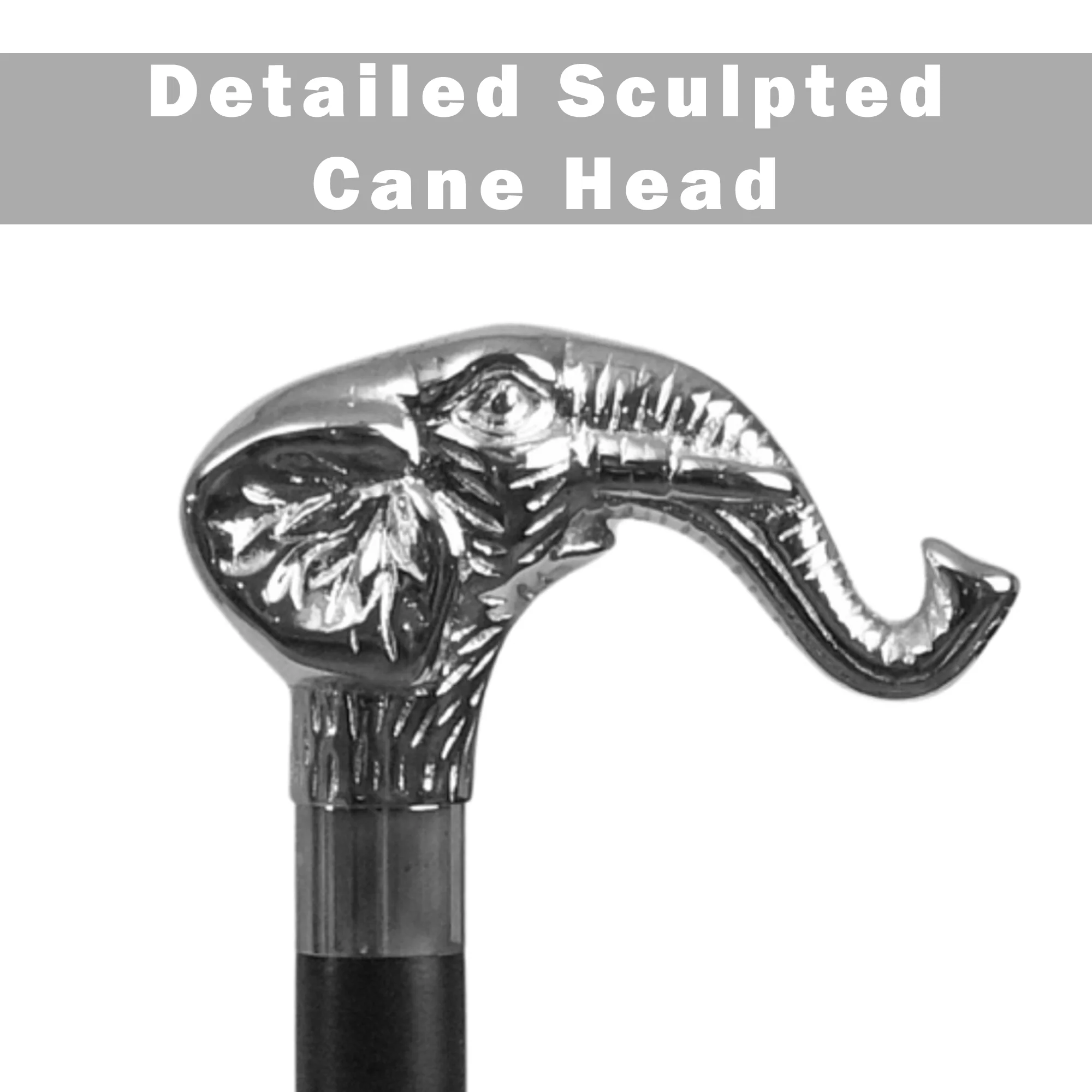 Elephant Head Walking Stick Silver Handle 36" Wood Shaft Sturdy Gentleman's Cane - Image 6