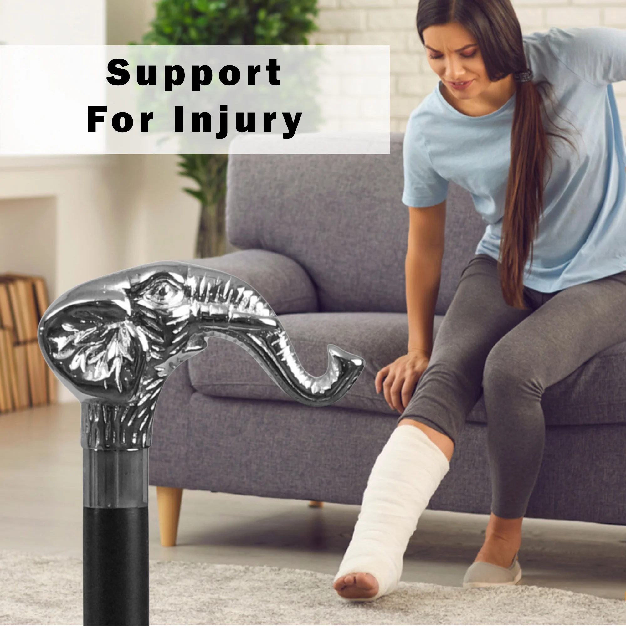 Elephant Head Walking Stick Silver Handle 36" Wood Shaft Sturdy Gentleman's Cane - Image 7