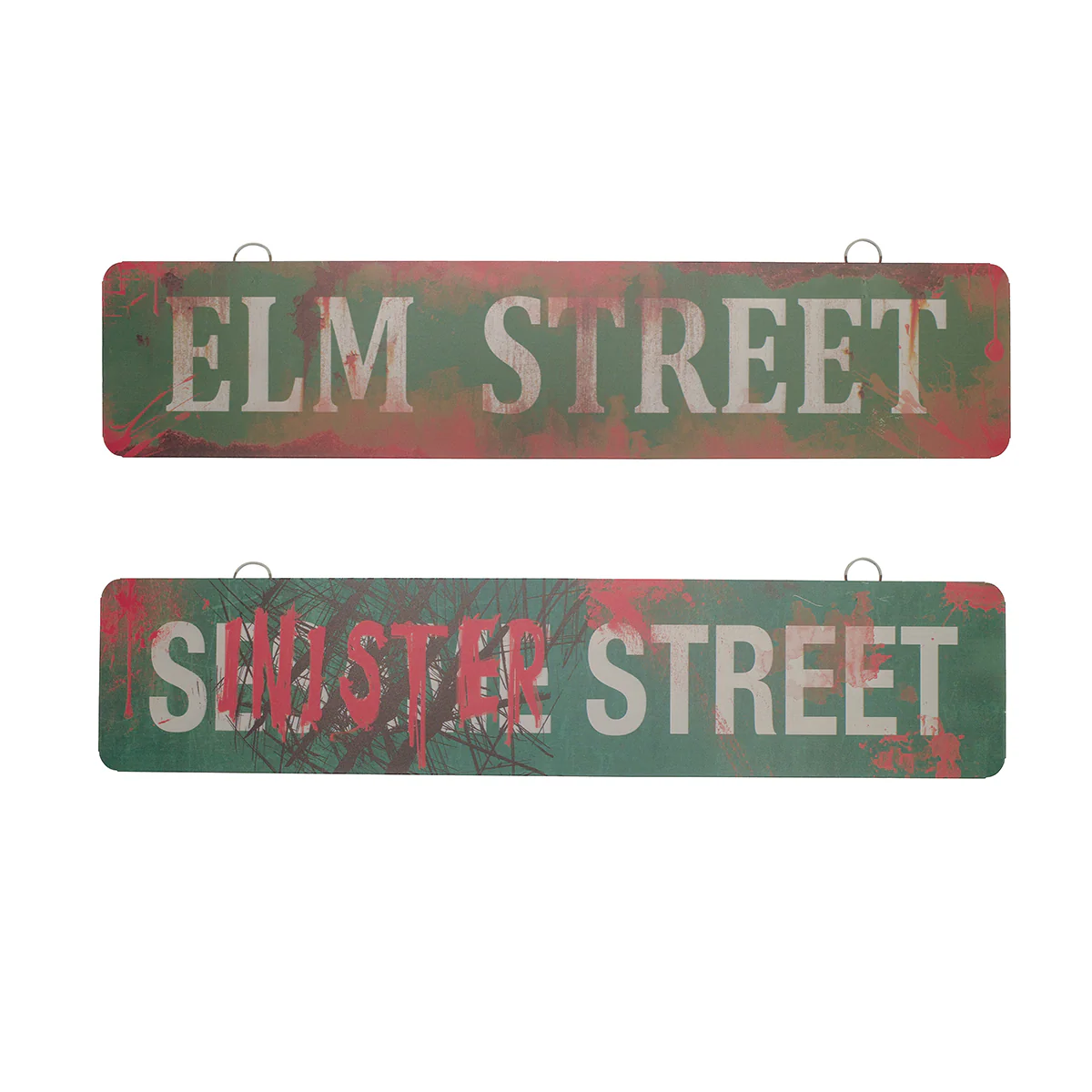 Elm & Sinister Metal Bloody Street Sign 2pc Scary Halloween Haunted House Prop