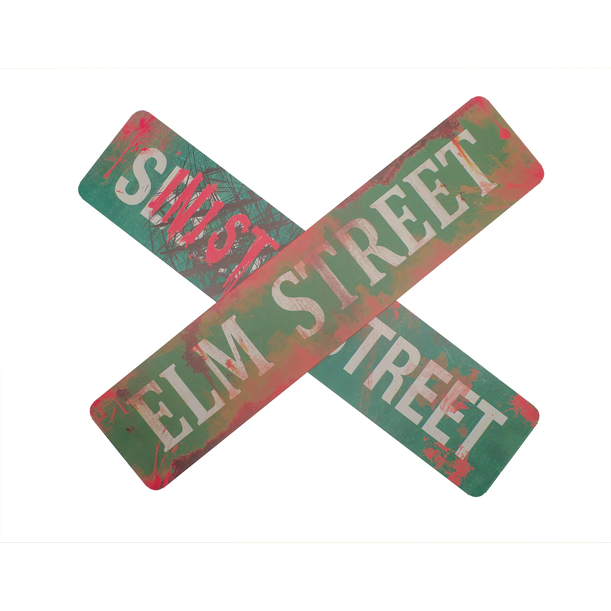 Elm & Sinister Metal Bloody Street Sign 2pc Scary Halloween Haunted House Prop - Image 4