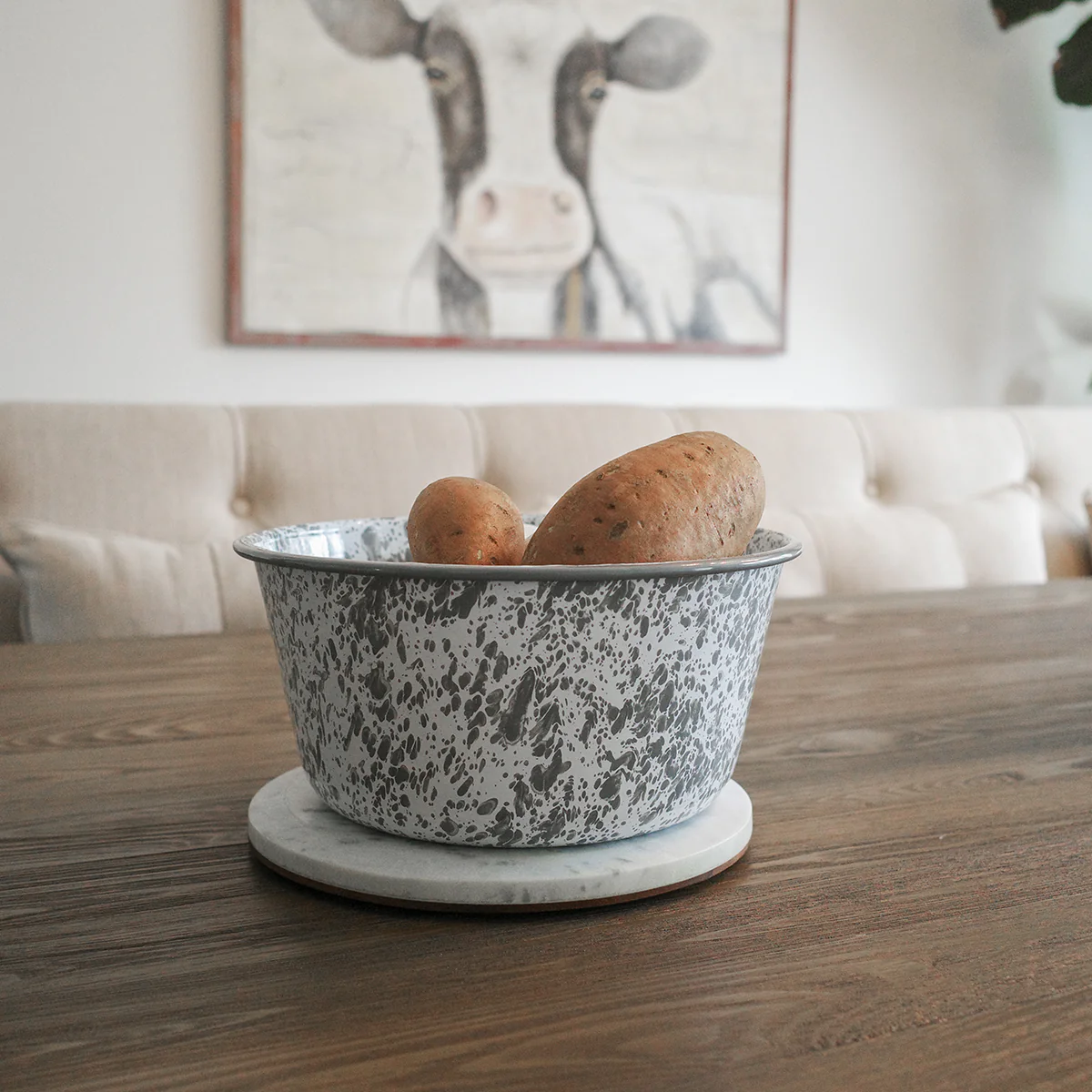Enamelware Grey Marble Metal Mix Bowl Portable Kitchen Sink Farmhouse Accessory - Image 4