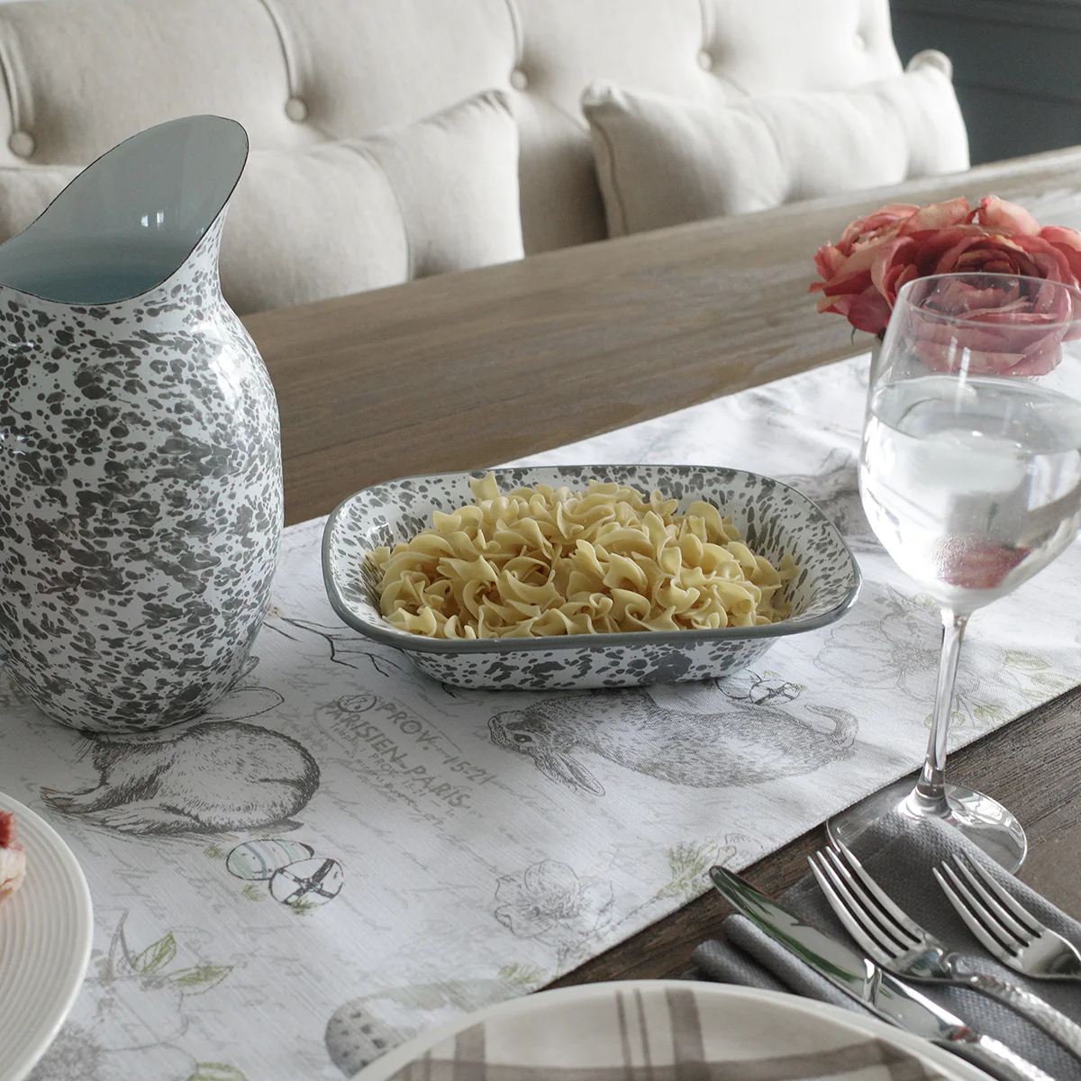 Enamelware Grey Marble Serving Dish Food Storage Metal Pan Kitchen Home Decor - Image 5