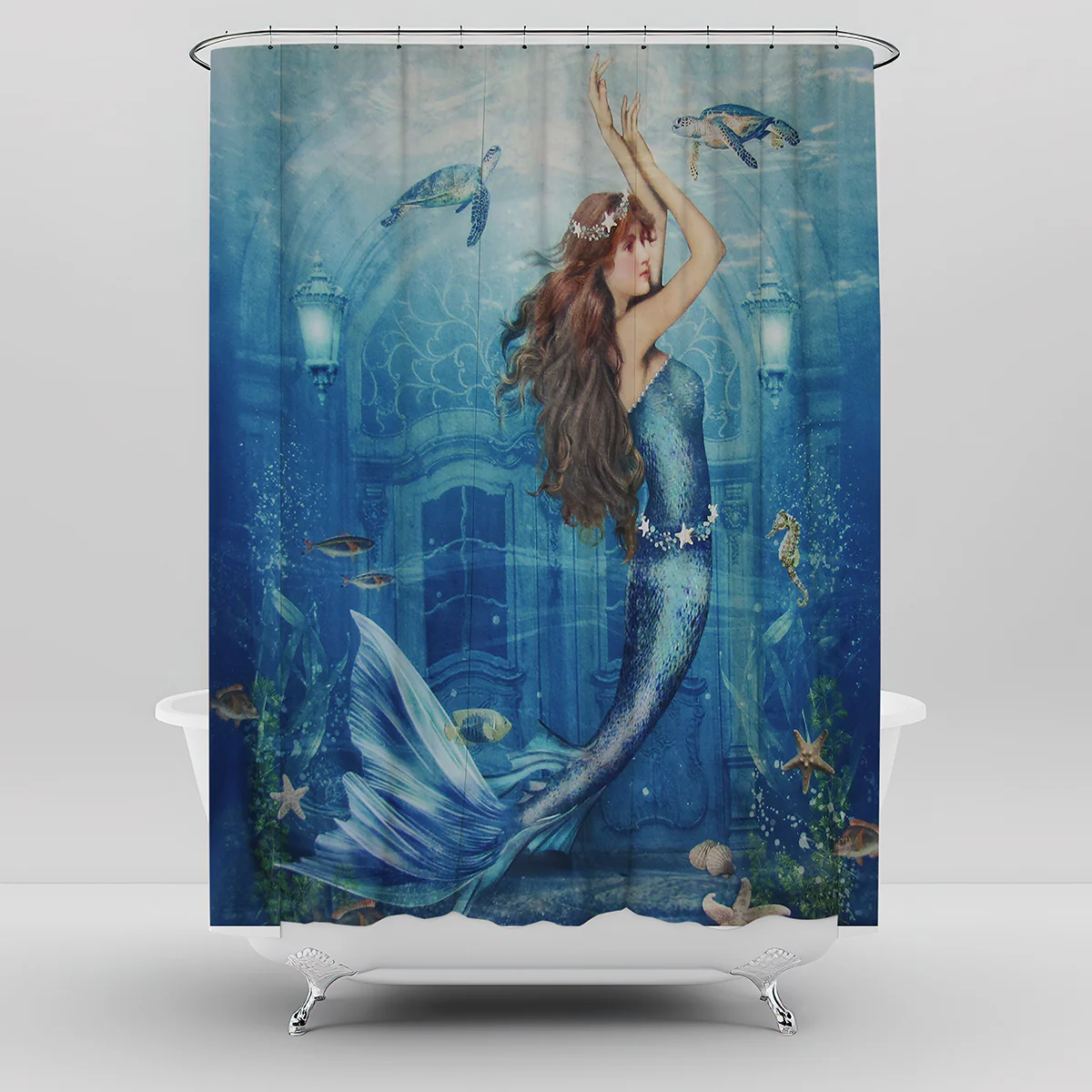 Fabric Mermaid Bath Shower Curtain Ocean Bathroom Accessories Coastal Home Decor - Image 4