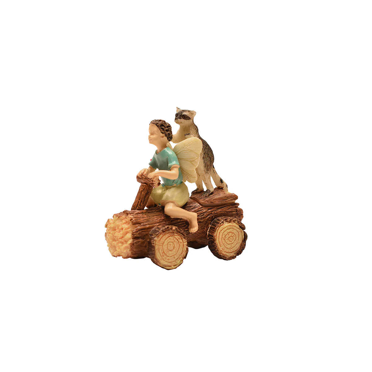 Fairy Boy Raccoon Riding Log Bike Garden Figurine Mini Dollhouse Decor Accessory - Image 2