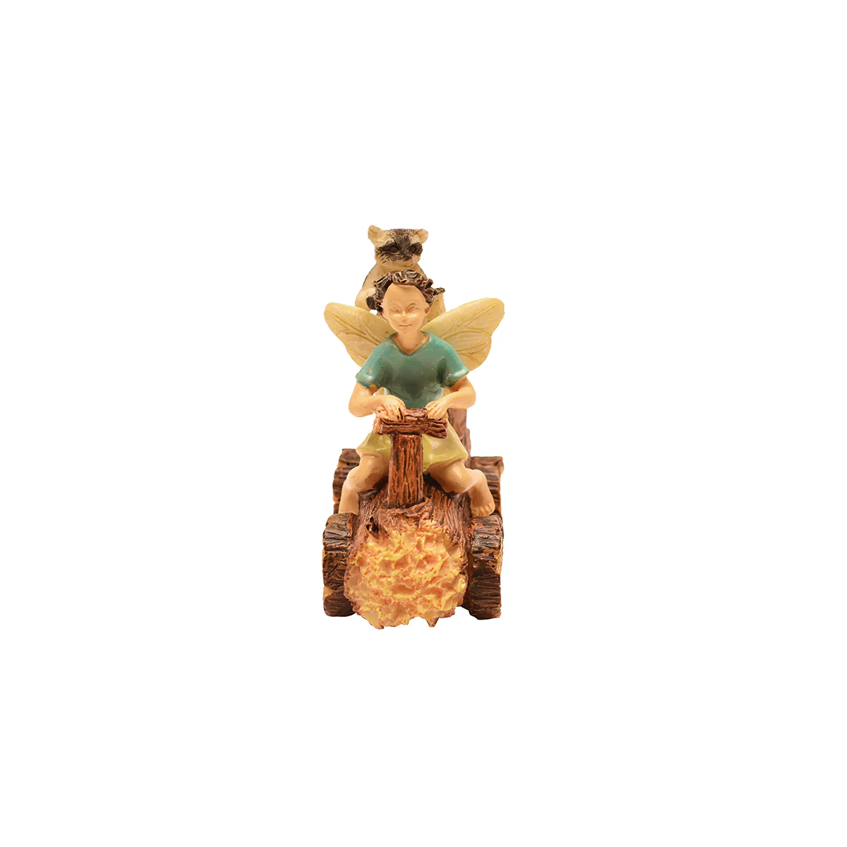 Fairy Boy Raccoon Riding Log Bike Garden Figurine Mini Dollhouse Decor Accessory - Image 3