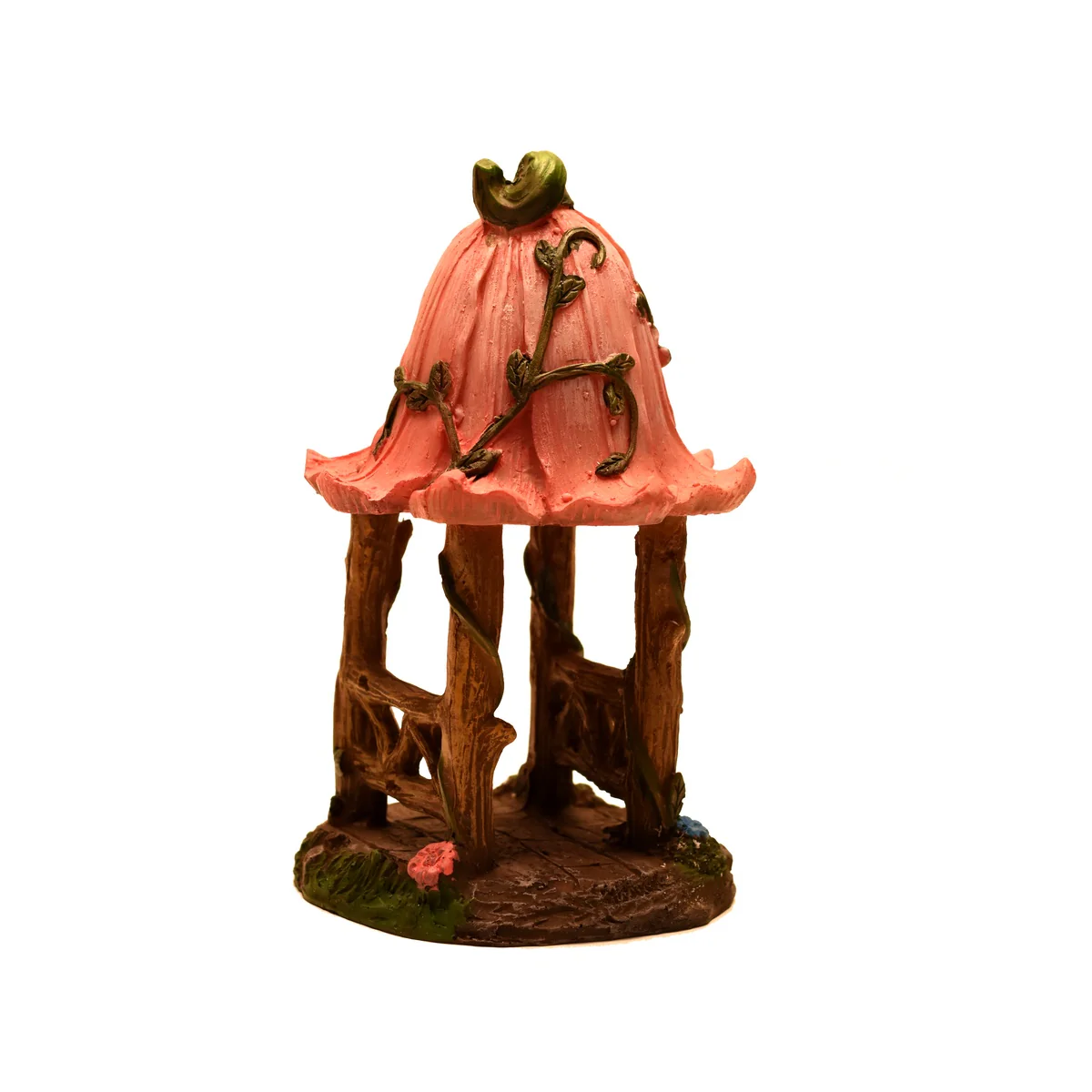 Fairy Garden Miniature Pink Flower Roof Gazebo Outdoor Landscape Dollhouse Decor