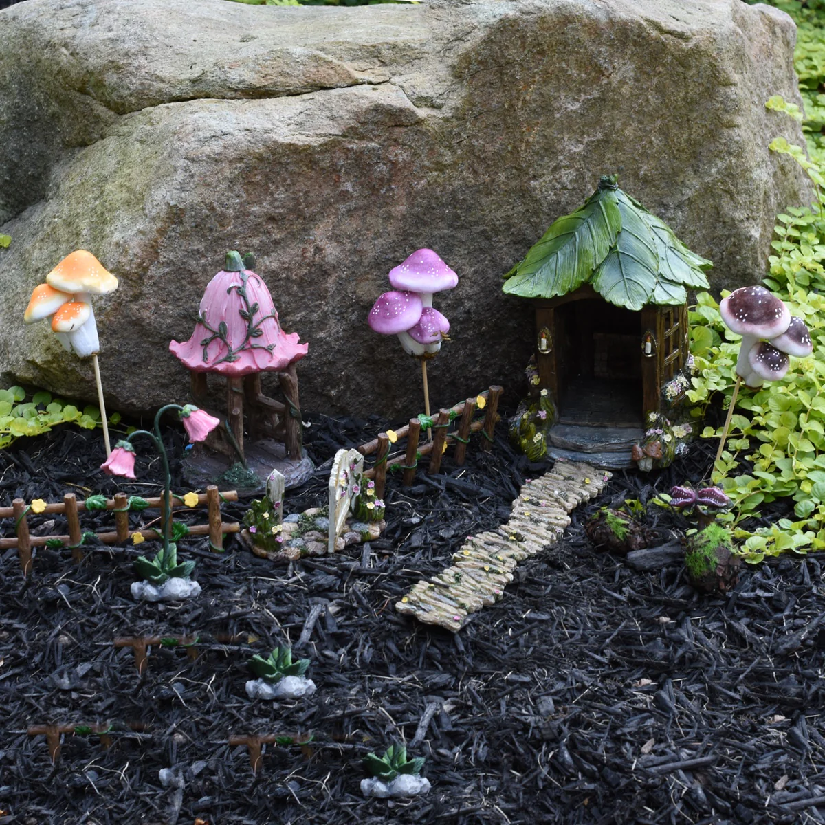 Fairy Garden Miniature Pink Flower Roof Gazebo Outdoor Landscape Dollhouse Decor - Image 5