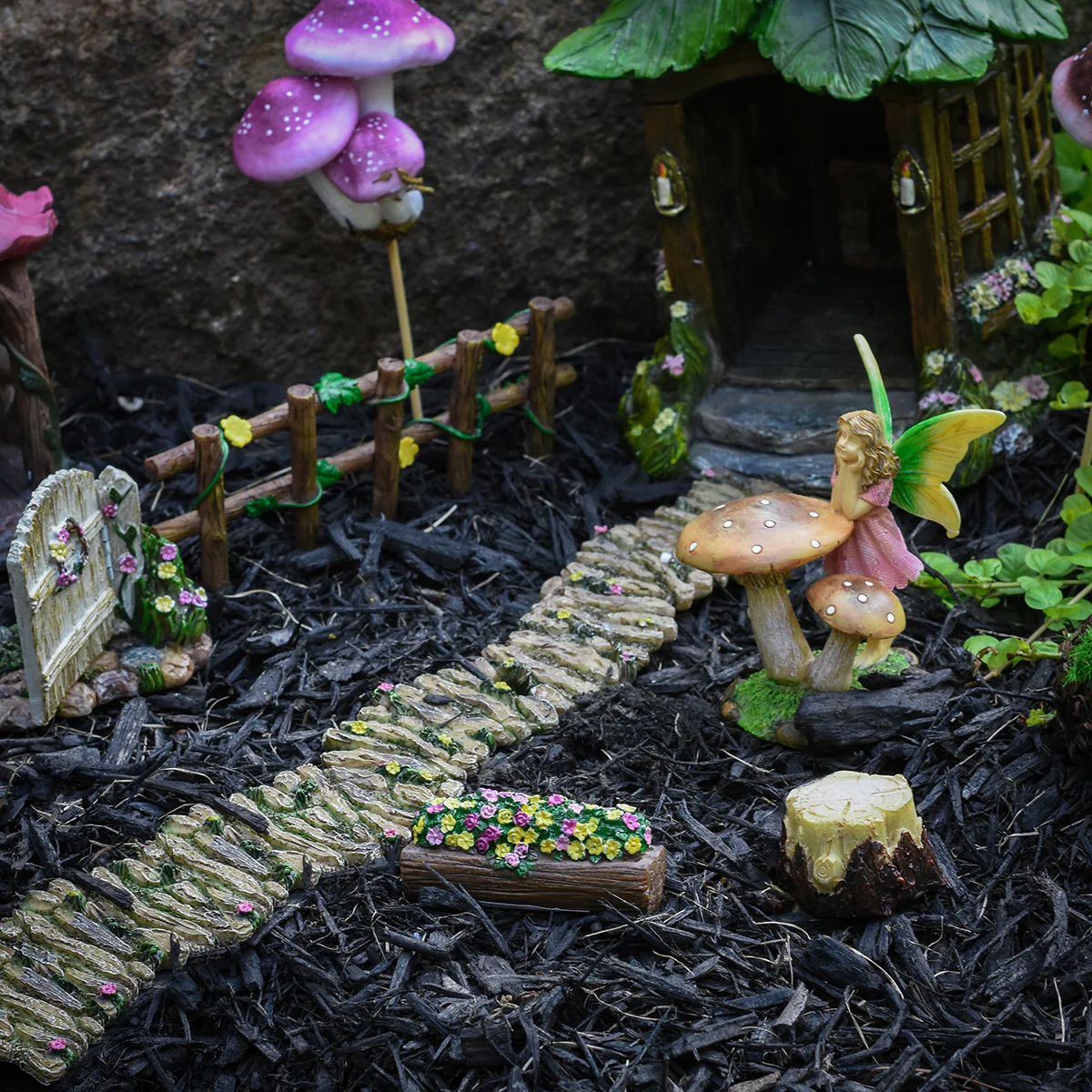 Fairy Garden Miniature Tree Stump Wood Stool Outdoor Dollhouse Landscape Decor - Image 5