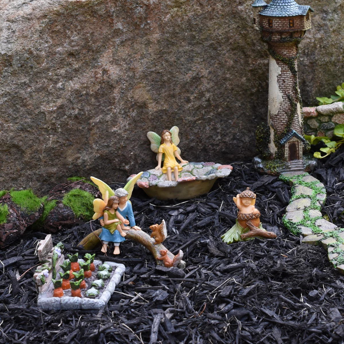 Fairy Girl Grandma Feed Squirrel Mini Garden Figurine Accessory Outdoor Ornament - Image 3