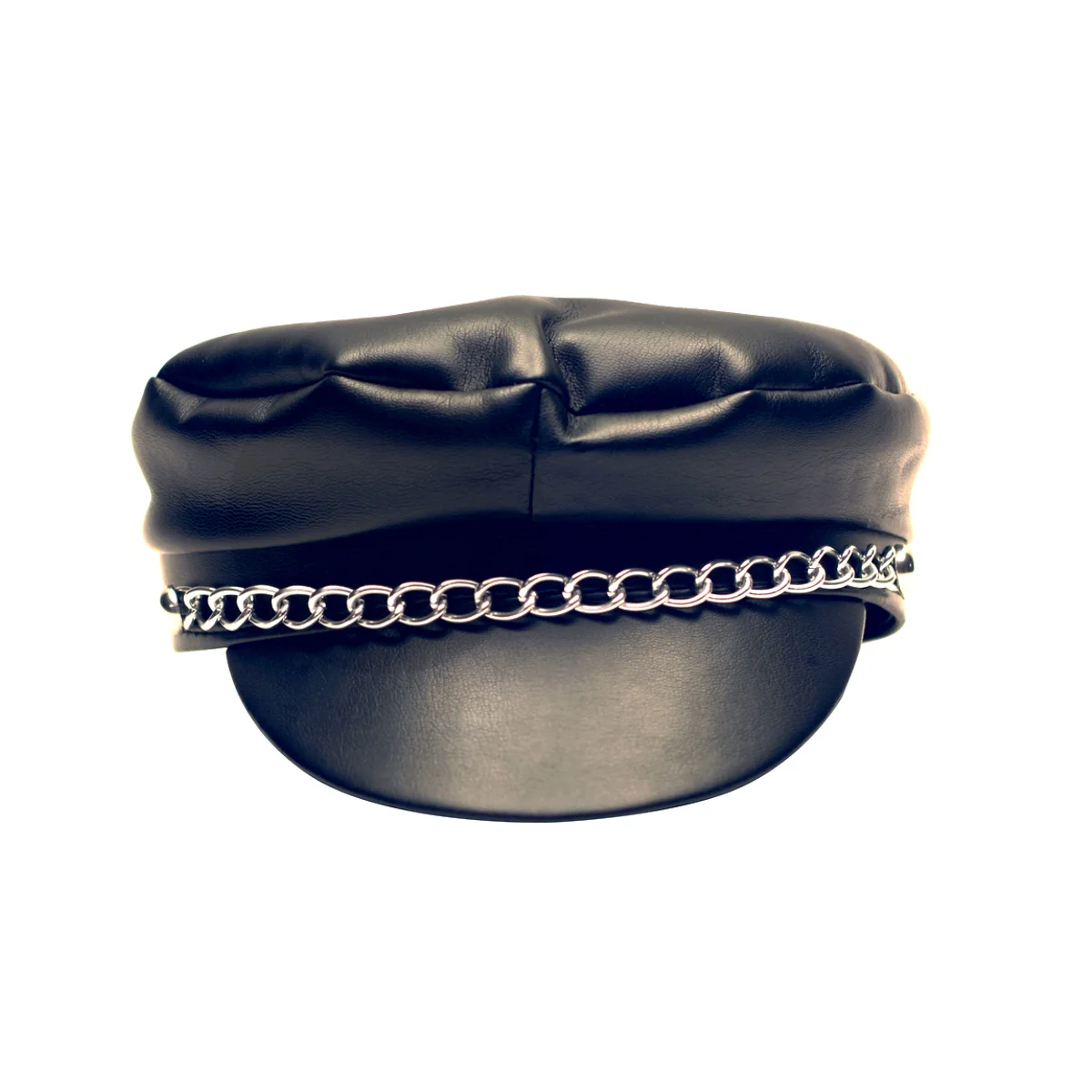 Faux Black Leather Biker Chain Hat Sexy Cosplay Halloween Party Motorcycle Cap - Image 2