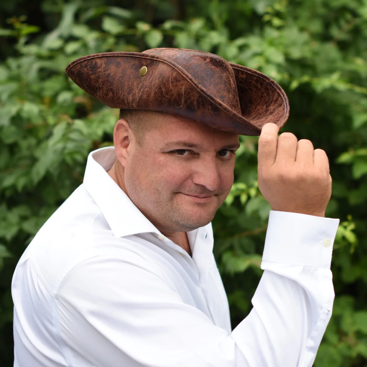 Faux Leather Brown Tricorn Hat Colonial Pirate Halloween Party Costume Accessory - Image 5