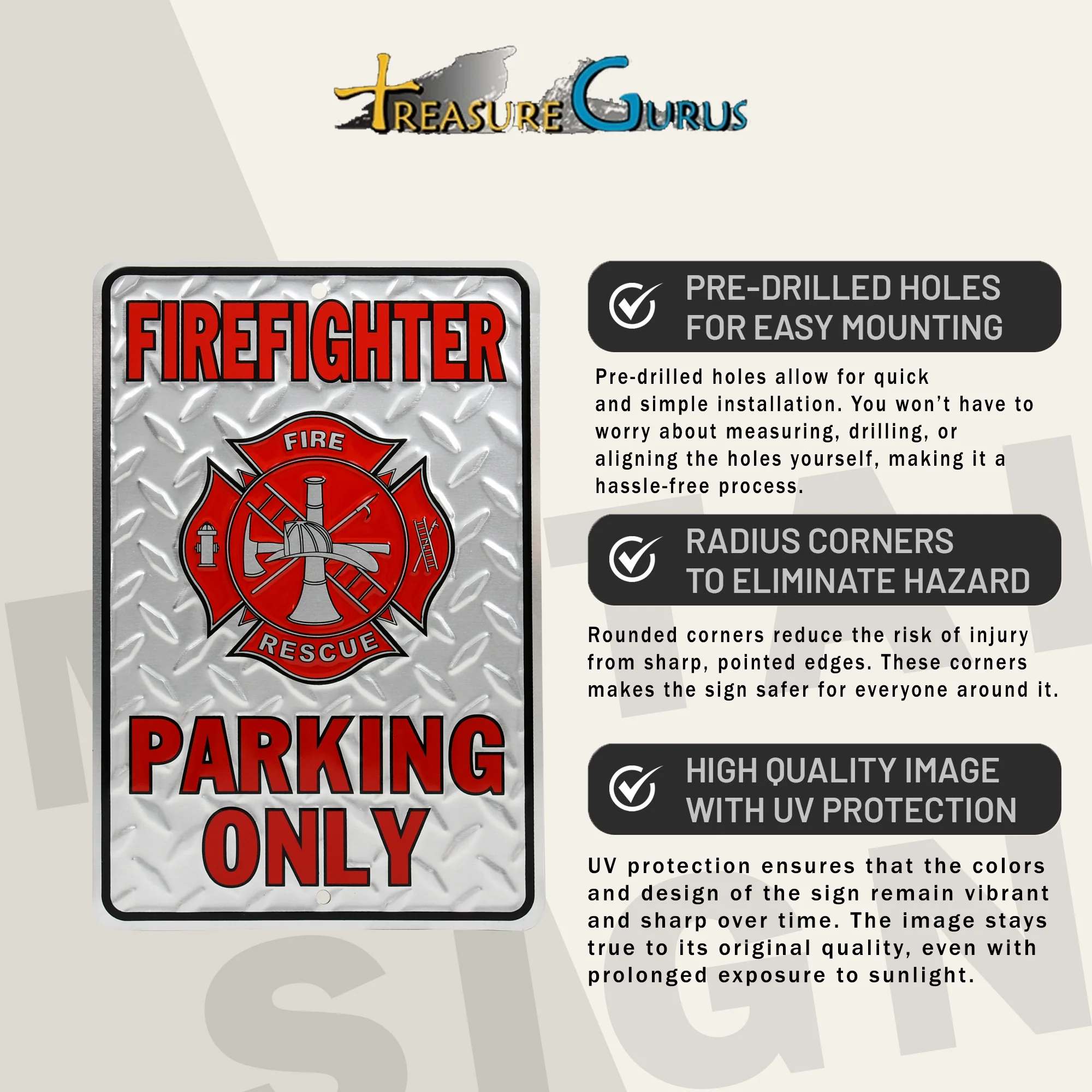 Metal Firefighter Parking Only Sign Outdoor Posted Notice Garage Man Cave Decor - Image 3