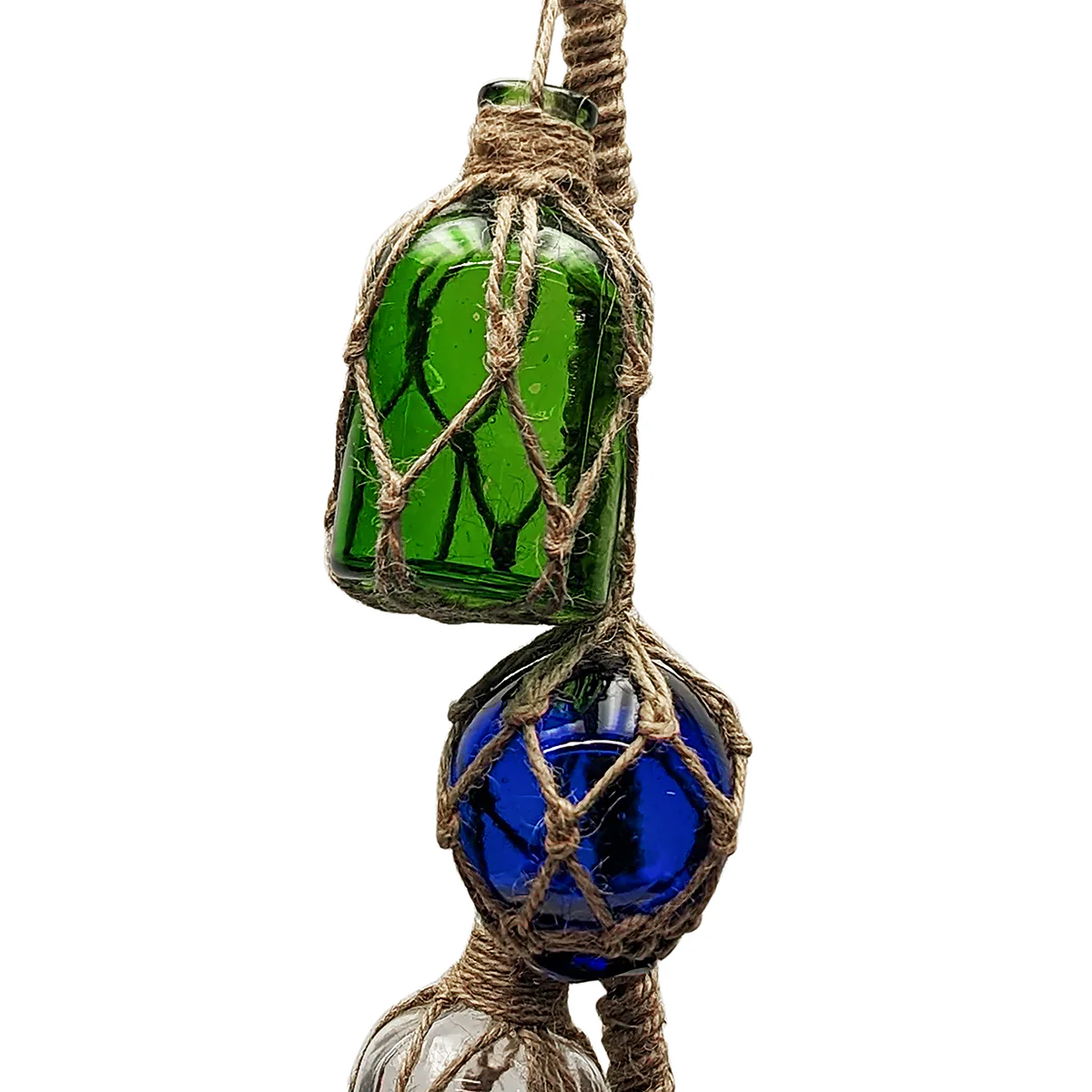 Fishing Nautical Rope Buoys 6 Glass Bottles Float Fish Net Ball Tiki Luau Decor - Image 2
