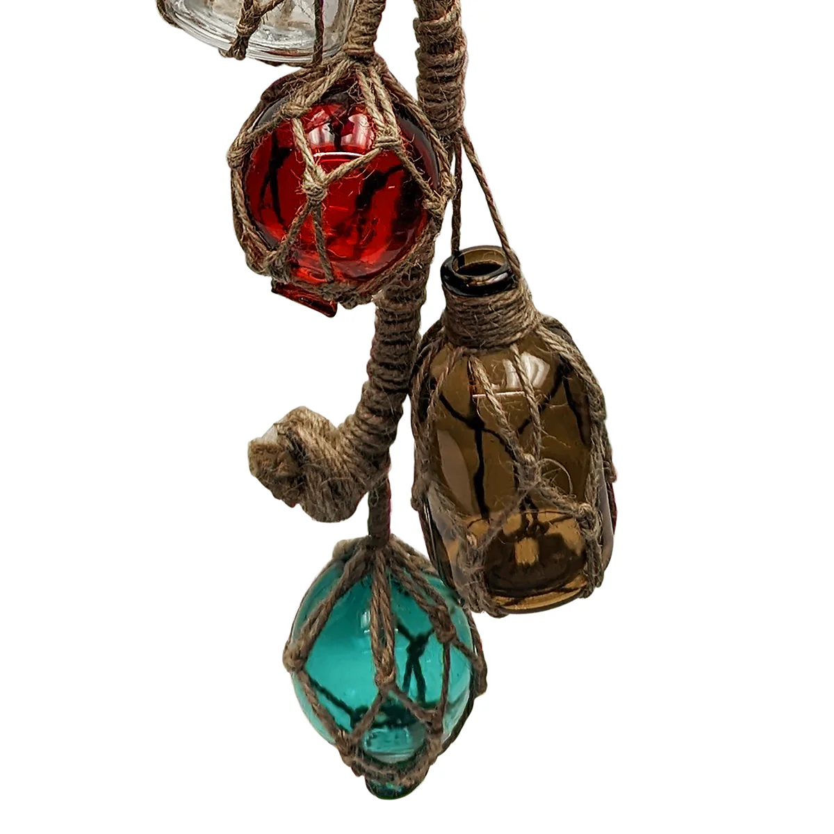 Fishing Nautical Rope Buoys 6 Glass Bottles Float Fish Net Ball Tiki Luau Decor - Image 3