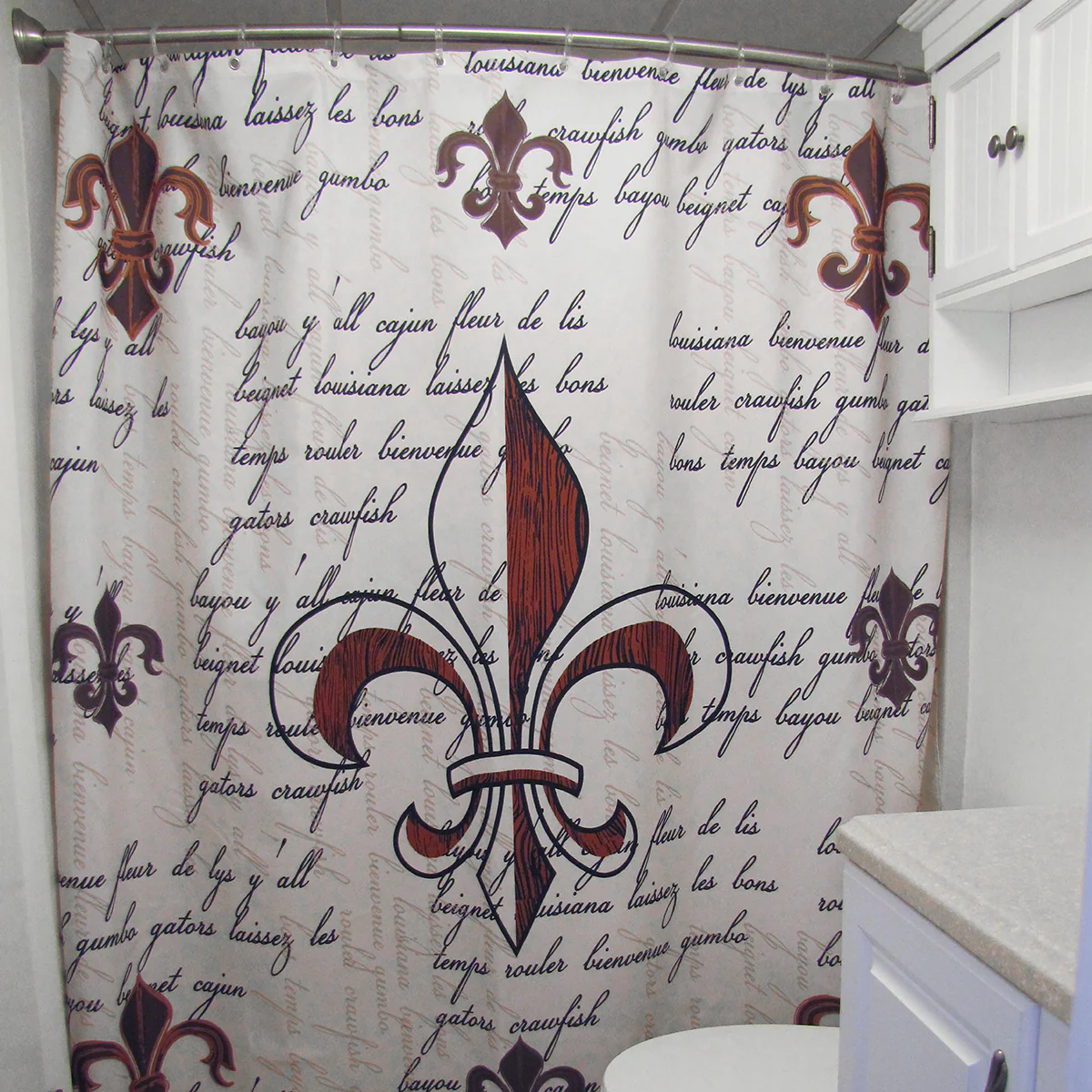 Fleur De Li Fabric Shower Curtain Bathroom Accessories French Country Home Decor - Image 3