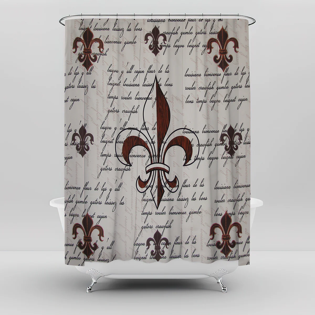 Fleur De Li Fabric Shower Curtain Bathroom Accessories French Country Home Decor - Image 4