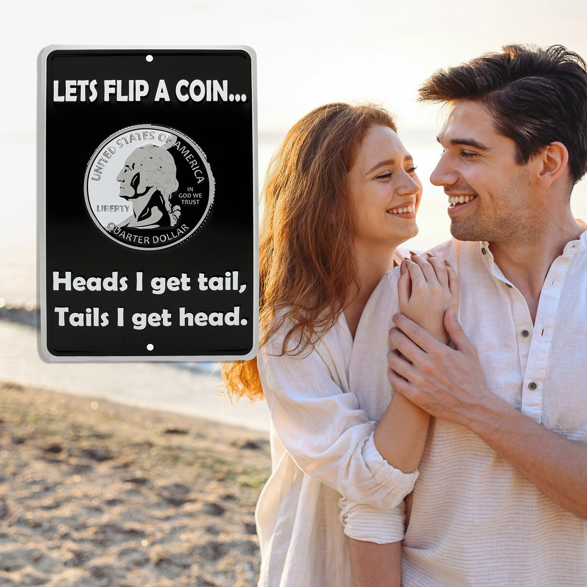 Metal Wall Sign Flip Coin Heads I Get Tail, Tails I Get Head Man Cave Room Decor - Image 2