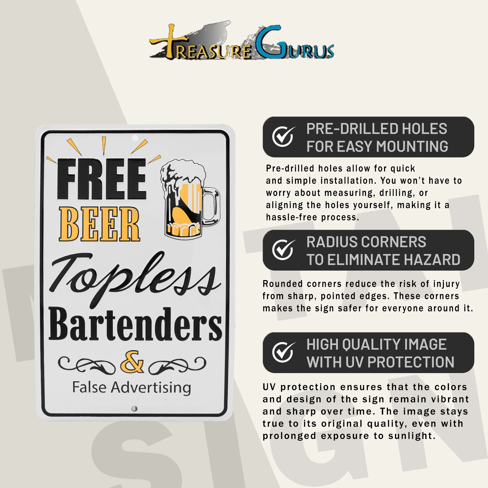 Bar Sign Free Beer Topless Bartenders Funny Metal Man Cave, Dorm Room Wall Decor - Image 3
