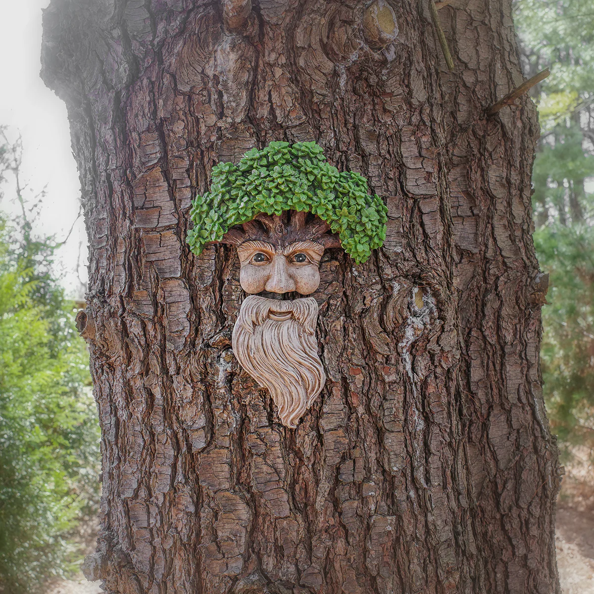 Fun Bearded Man Tree Face Trunk Yard Art Outdoor Fairy Garden Decor Patio Stump - Image 3