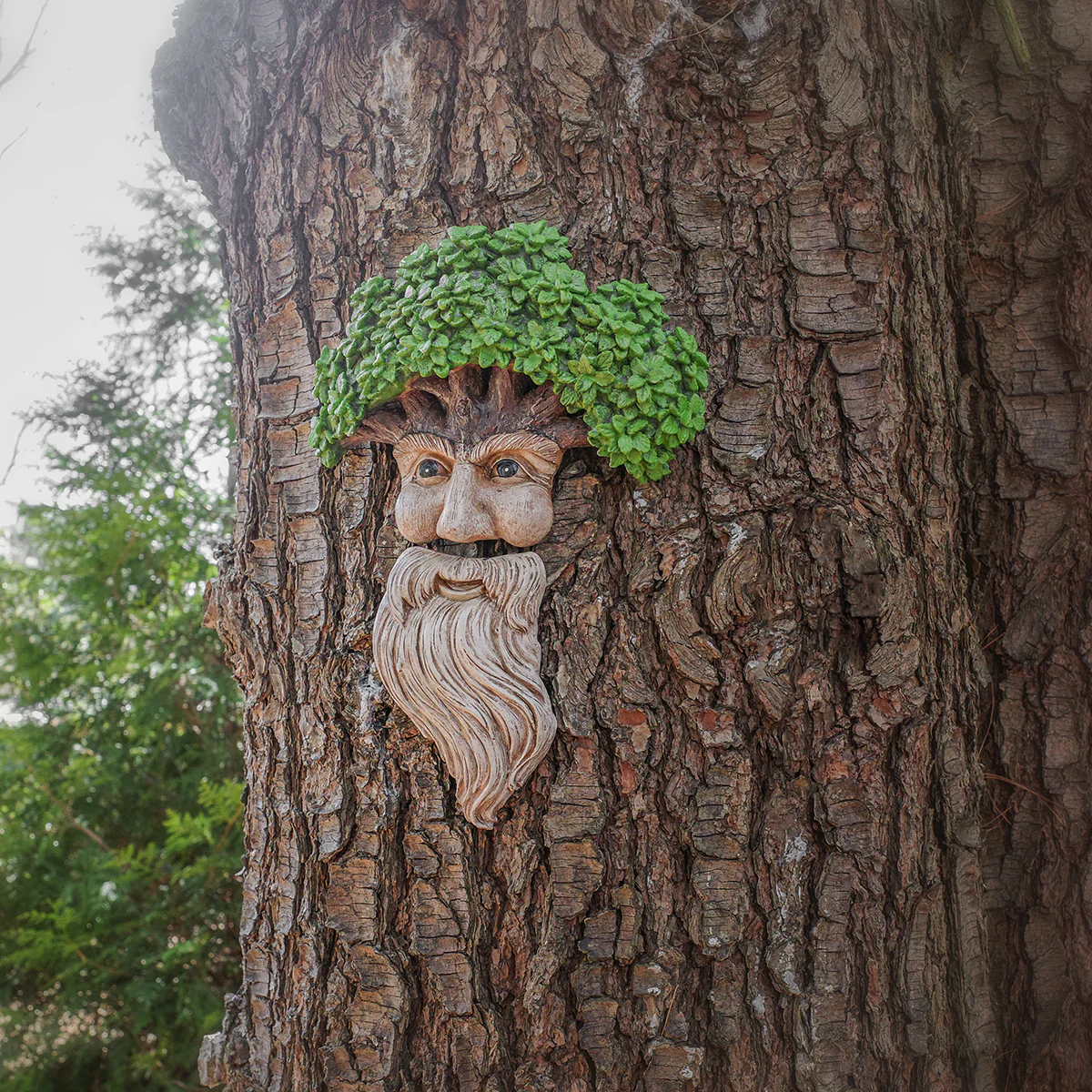 Fun Bearded Man Tree Face Trunk Yard Art Outdoor Fairy Garden Decor Patio Stump - Image 4