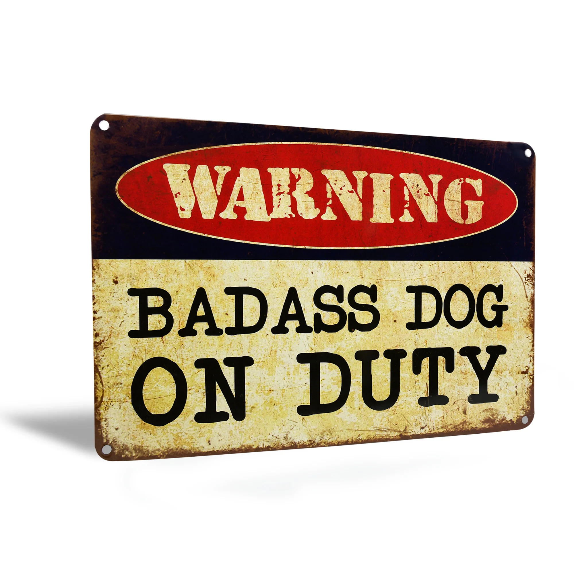 Warning Badass Dog Duty Funny Metal Outdoor Security Sign Guard Dogs Wall Decor
