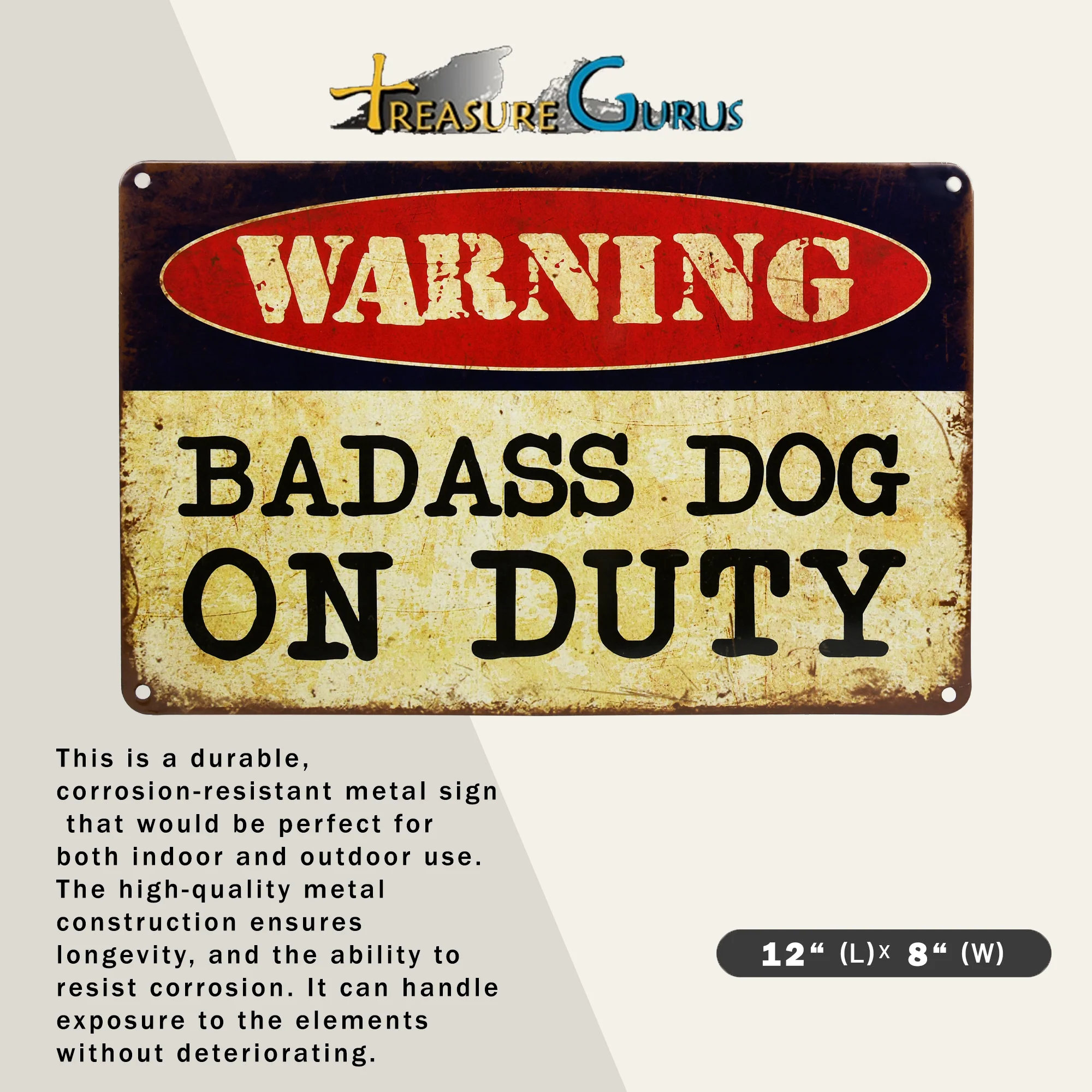 Warning Badass Dog Duty Funny Metal Outdoor Security Sign Guard Dogs Wall Decor - Image 2